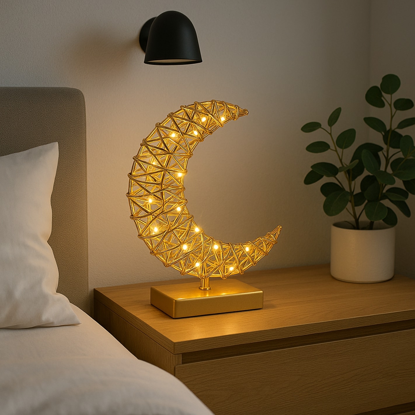 I.GE.A. LED-Dekofigur »LED-Dekoobjekt Mond« Dekofigur Metall Gold warmweiss Timer Batteriebetrieb Weihnachtsdeko