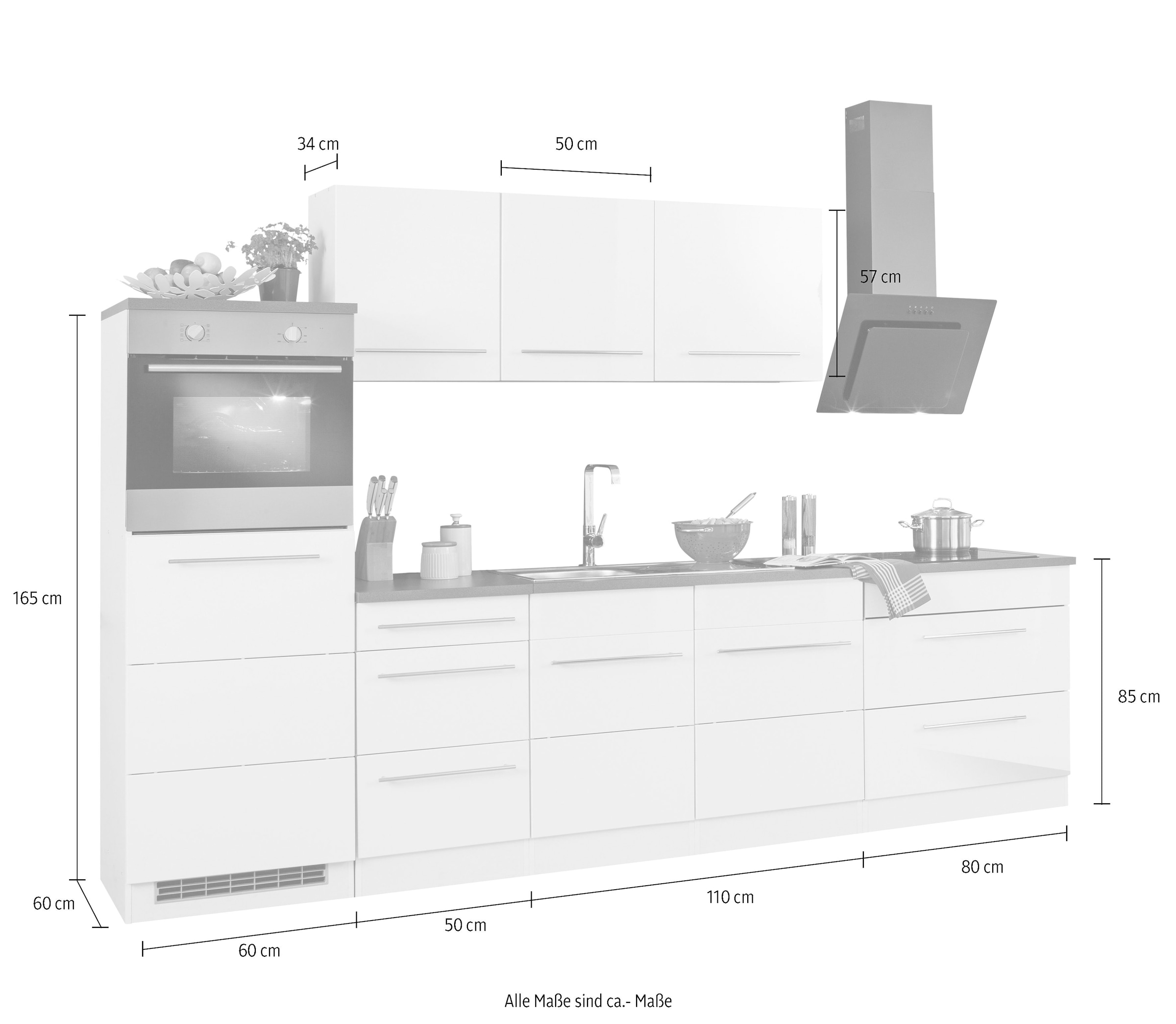 KOCHSTATION Kitchenette »KS-Trient« Largeur 300 cm, avec appareils électriques en option, avec plan de travail