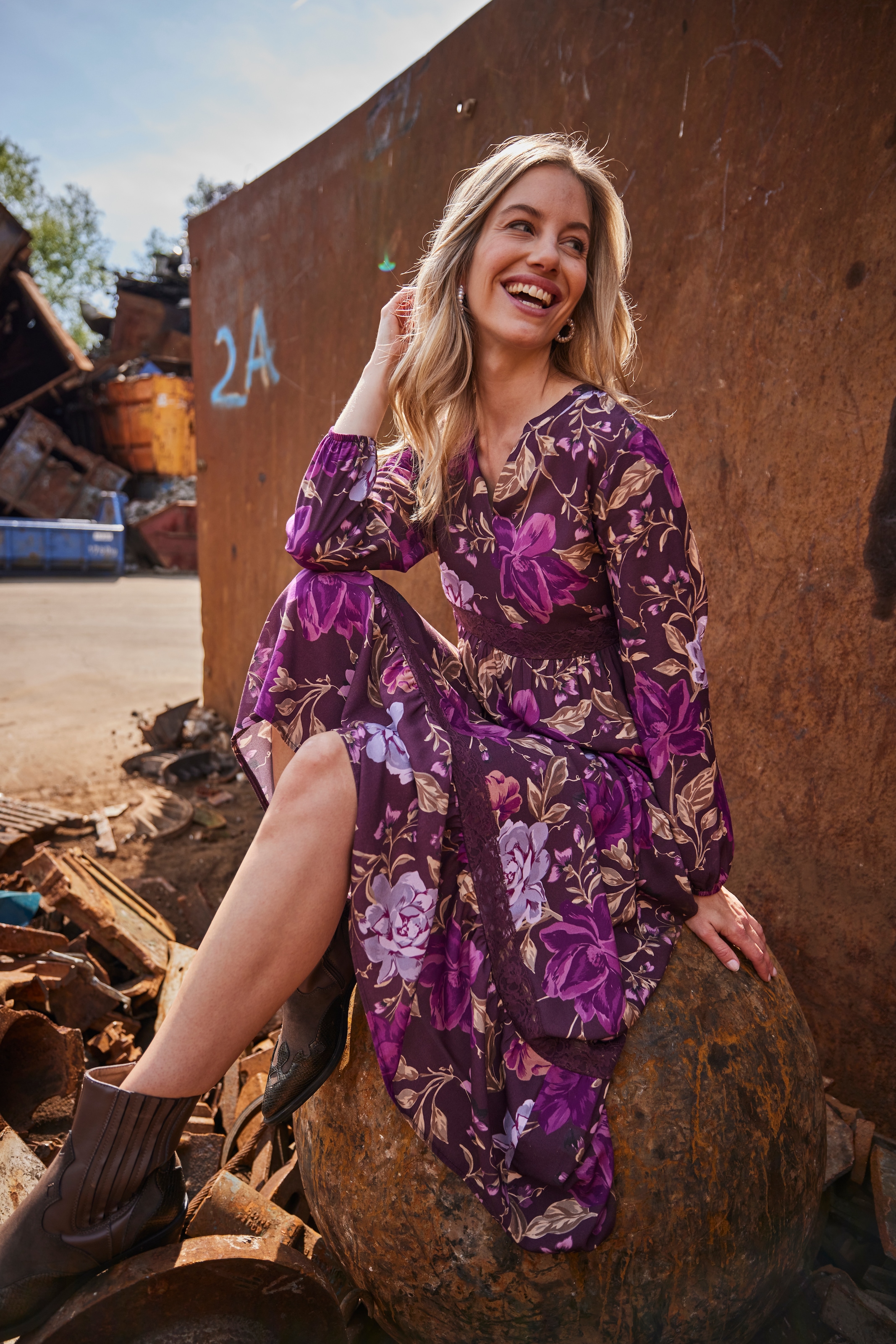 Aniston CASUAL Maxi robe orné de bordures en dentelle - NOUVELLE COLLECTION