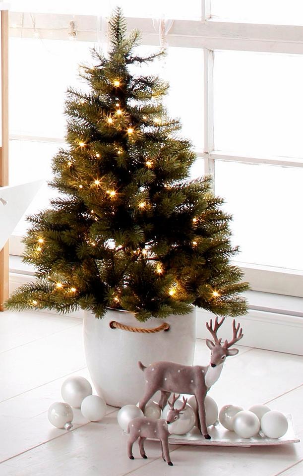 Creativ deco Arbre de Noël artificiel »Weihnachtsdeko, künstlicher Christbaum, Tannenbaum« avec pot en plastique noir et guirlande LED, alimenté par piles
