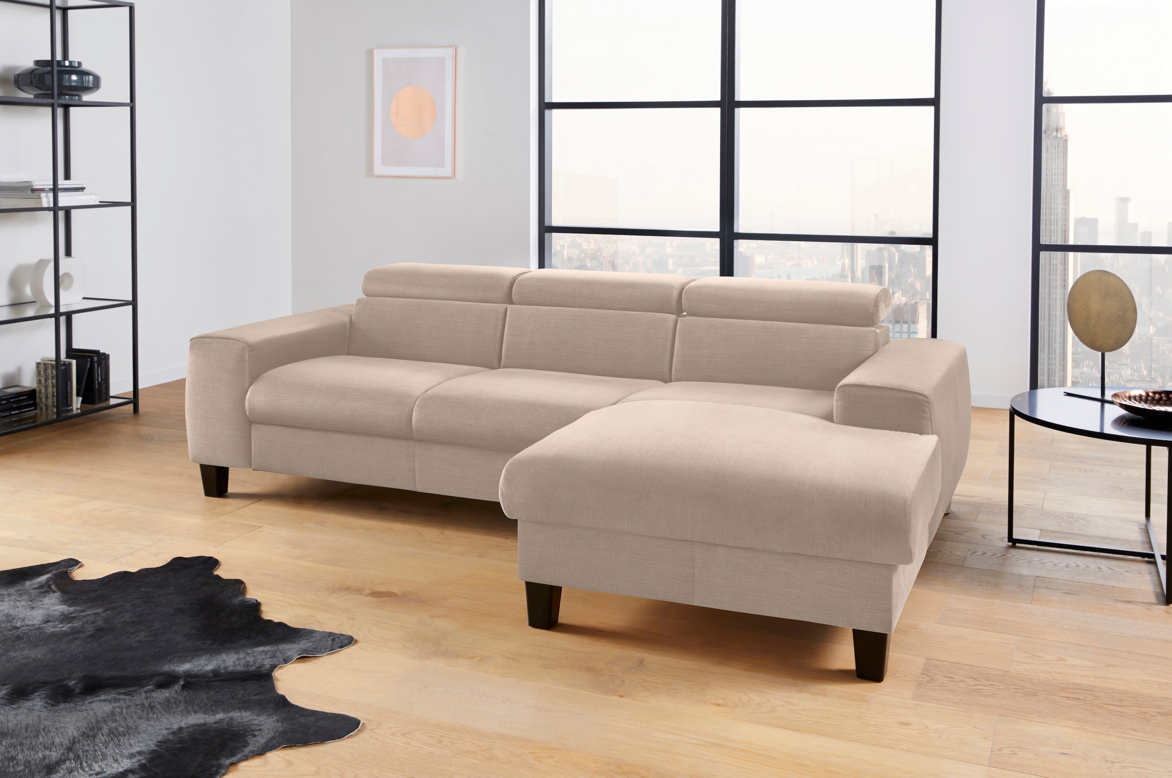 COTTA Ensemble rembourré »Morven L-Form« Set,  Set bestehend aus: Ecksofa mit Kopfteilverstellung & Hocker