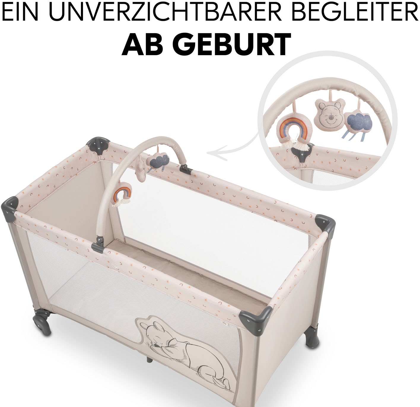 Hauck Baby-Reisebett »Dream N Play Go, Pooh Rainbow, beige« inkl. Transporttasche