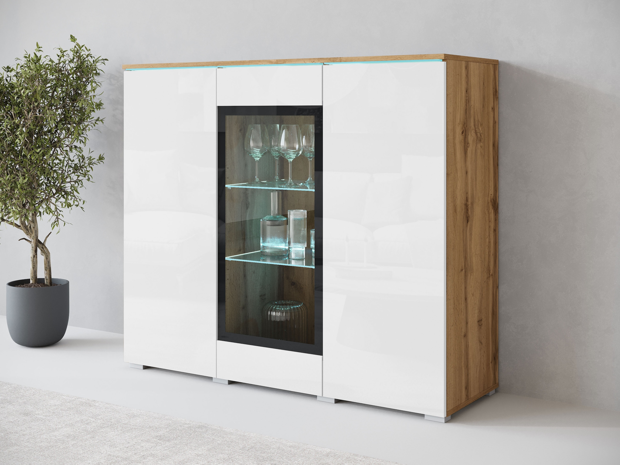 Home affaire Buffet haut »Vera« buffet haut avec 4 portes, 9 compartiments, portes vitrées