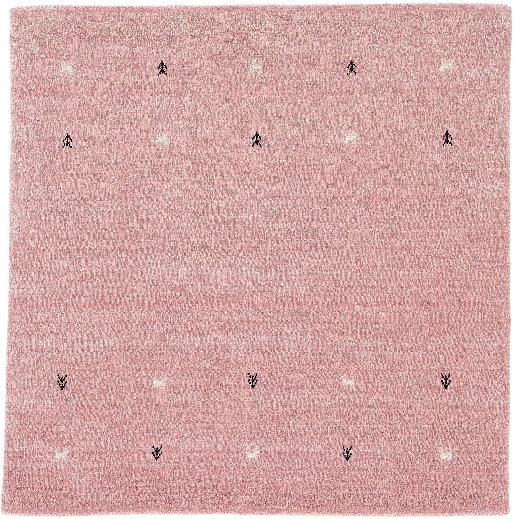 carpetfine Tapis en laine »Gabbeh-Uni« Carré 15 mm Höhe reine Wolle, handgewebt, Gabbeh Loom Tiermotiv, Sonderform Quadrat