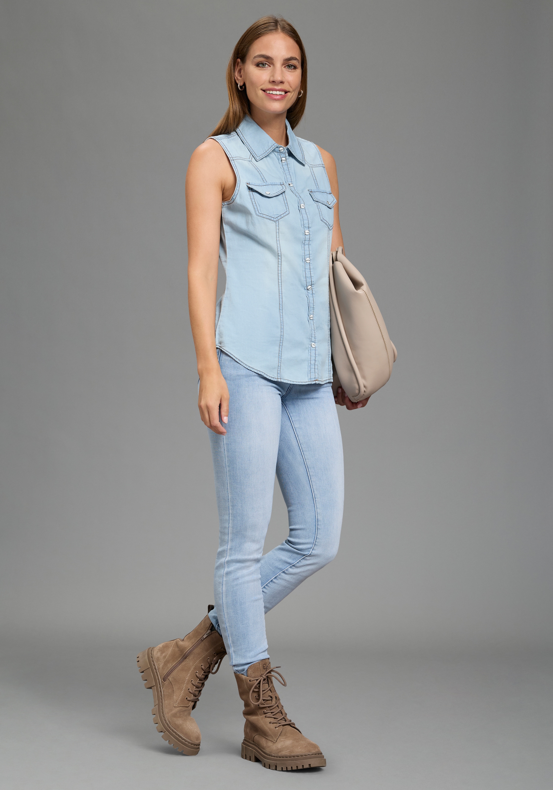Arizona Blouse en jean avec boutons aspect nacre