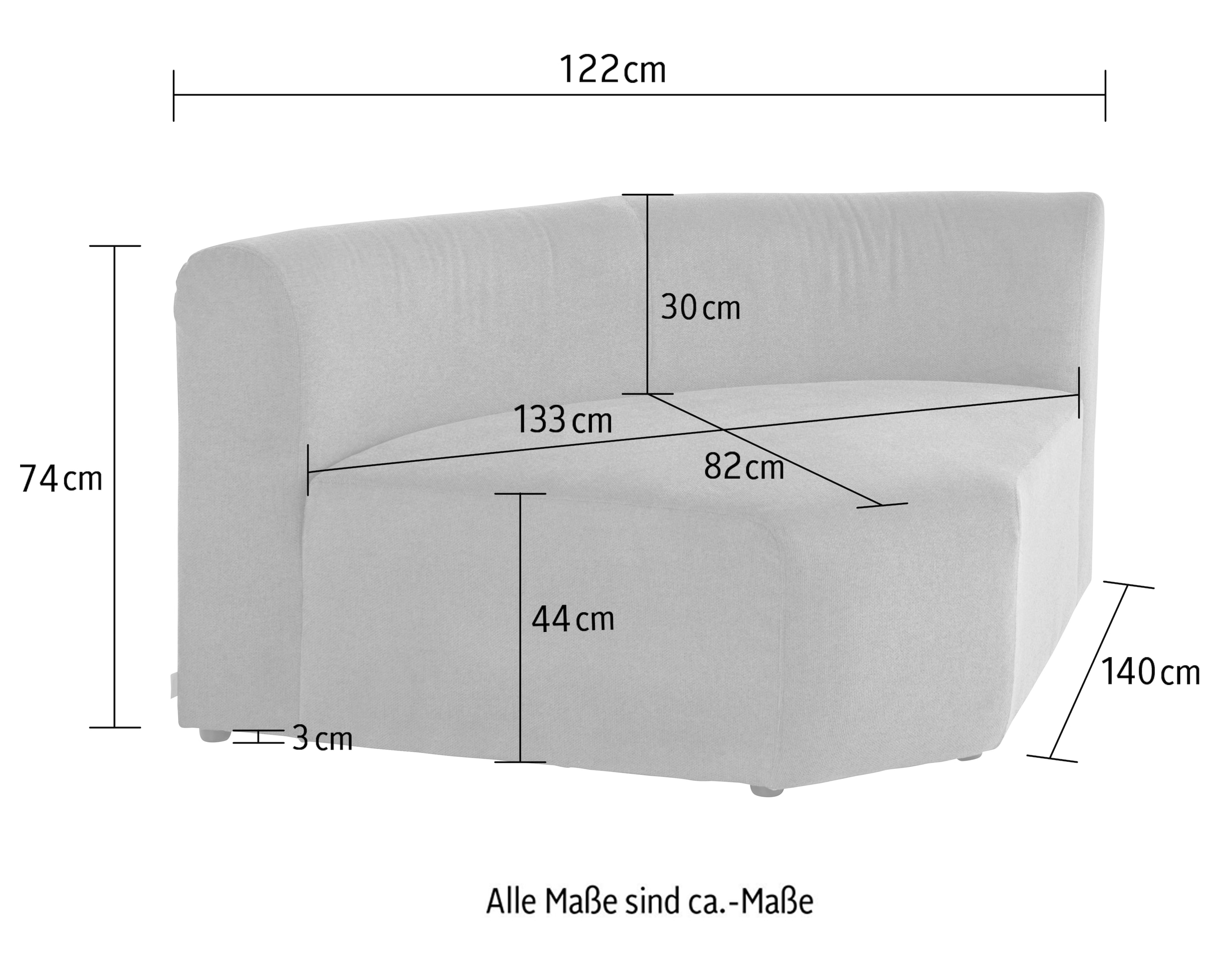LeGer Home by Lena Gercke Sofa-Eckelement »LYZA mit gerundeter Rückenlehne, Masse B/T/H: 122/104/74 cm« als Modul oder separat verwendbar, für individuelle Zusammenstellung