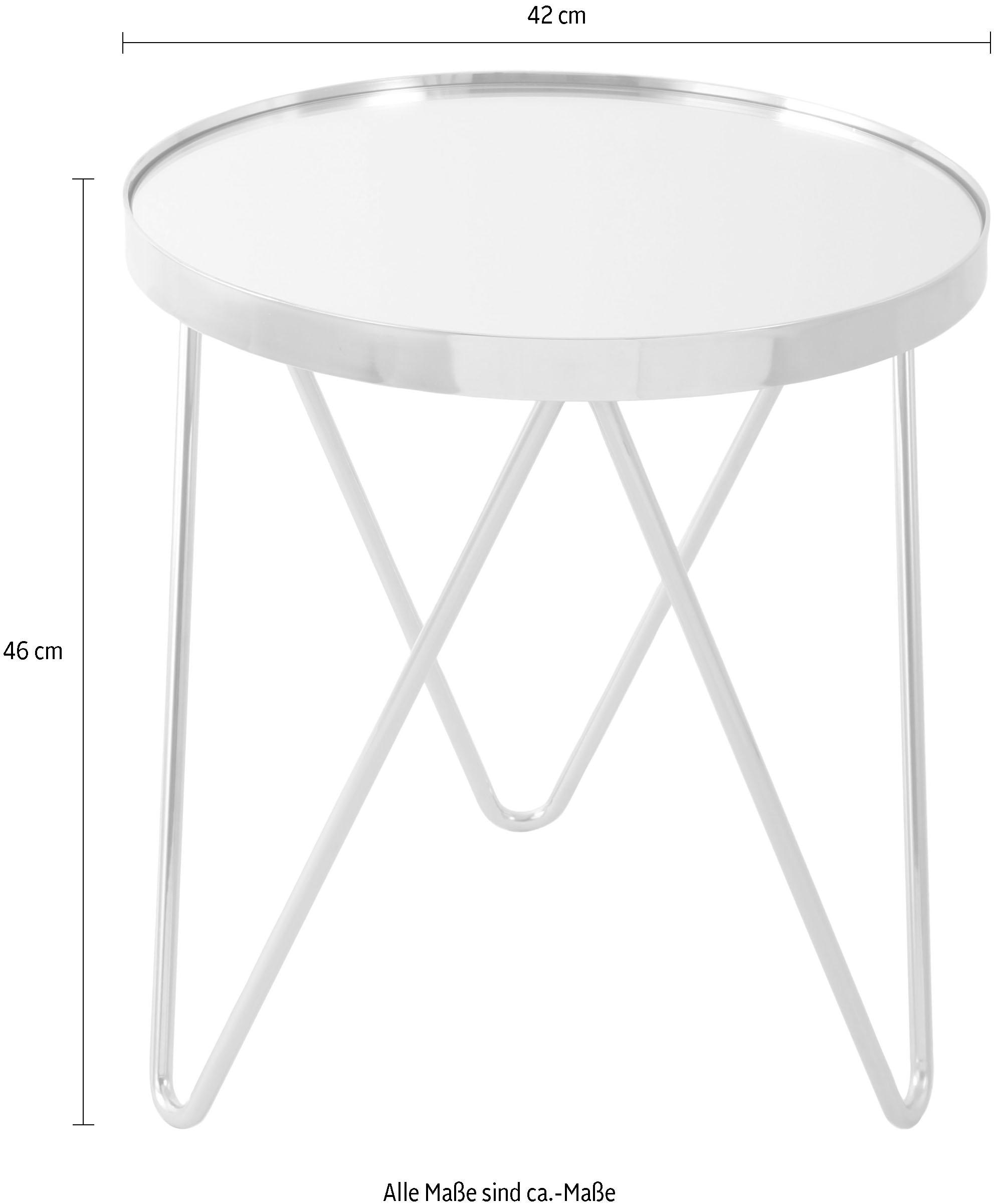 Kayoom Beistelltisch »Bonnie, modernes Gestell in Dreiecksform« 1 Stk. tlg. Ablagefläche aus Spiegelglas, modernes Gestell in Dreiecksform