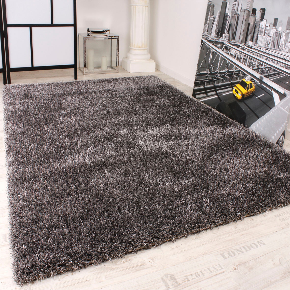 Paco Home Tapis à poils longs »Maya 400« Rectangulaire 49 mm Höhe Uni-Farben, mit Effektgarn, weich & kuschelig