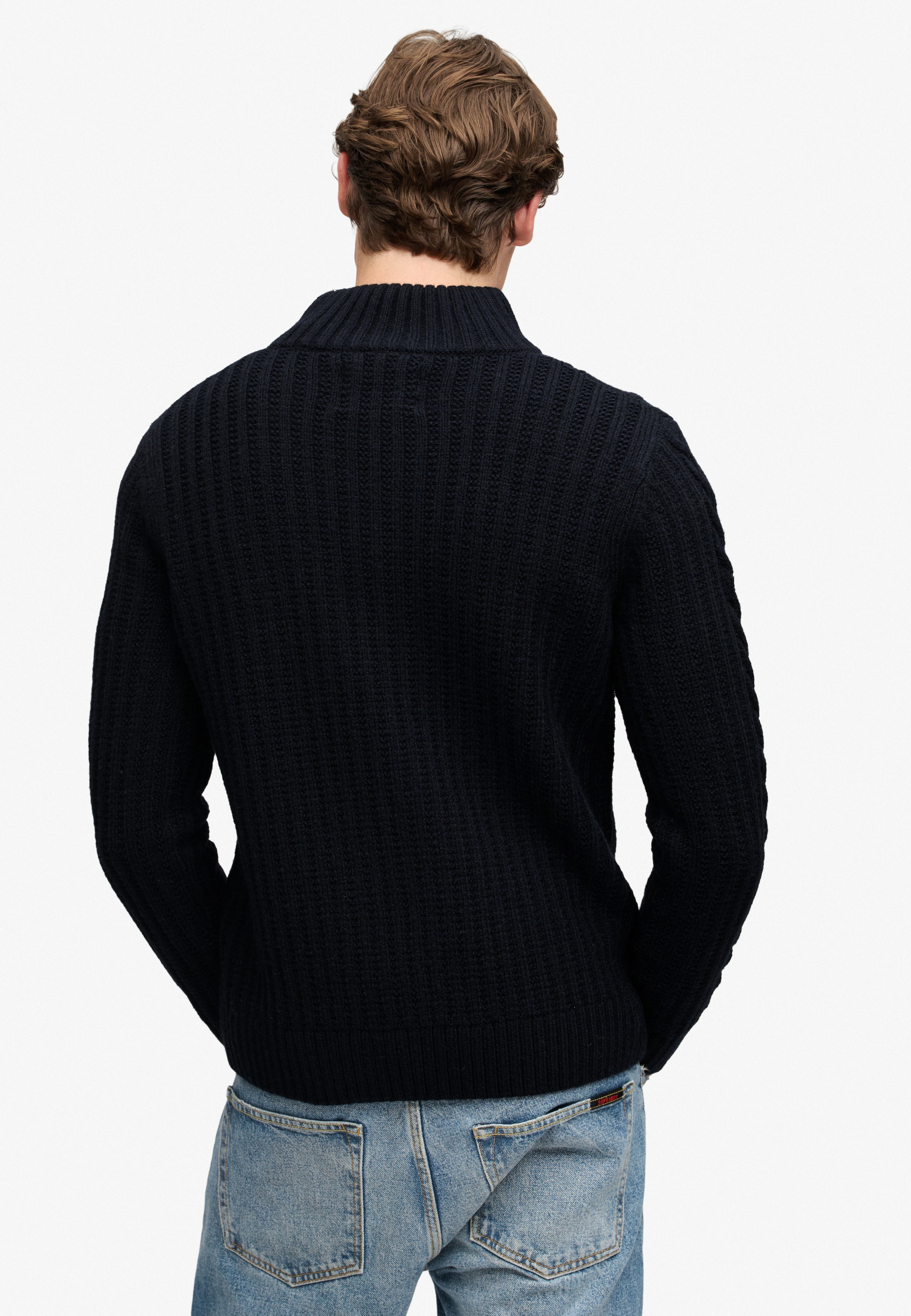 Superdry Strickpullover »JACOB CABLE HALF ZIP KNIT« Materialmix, slim fit