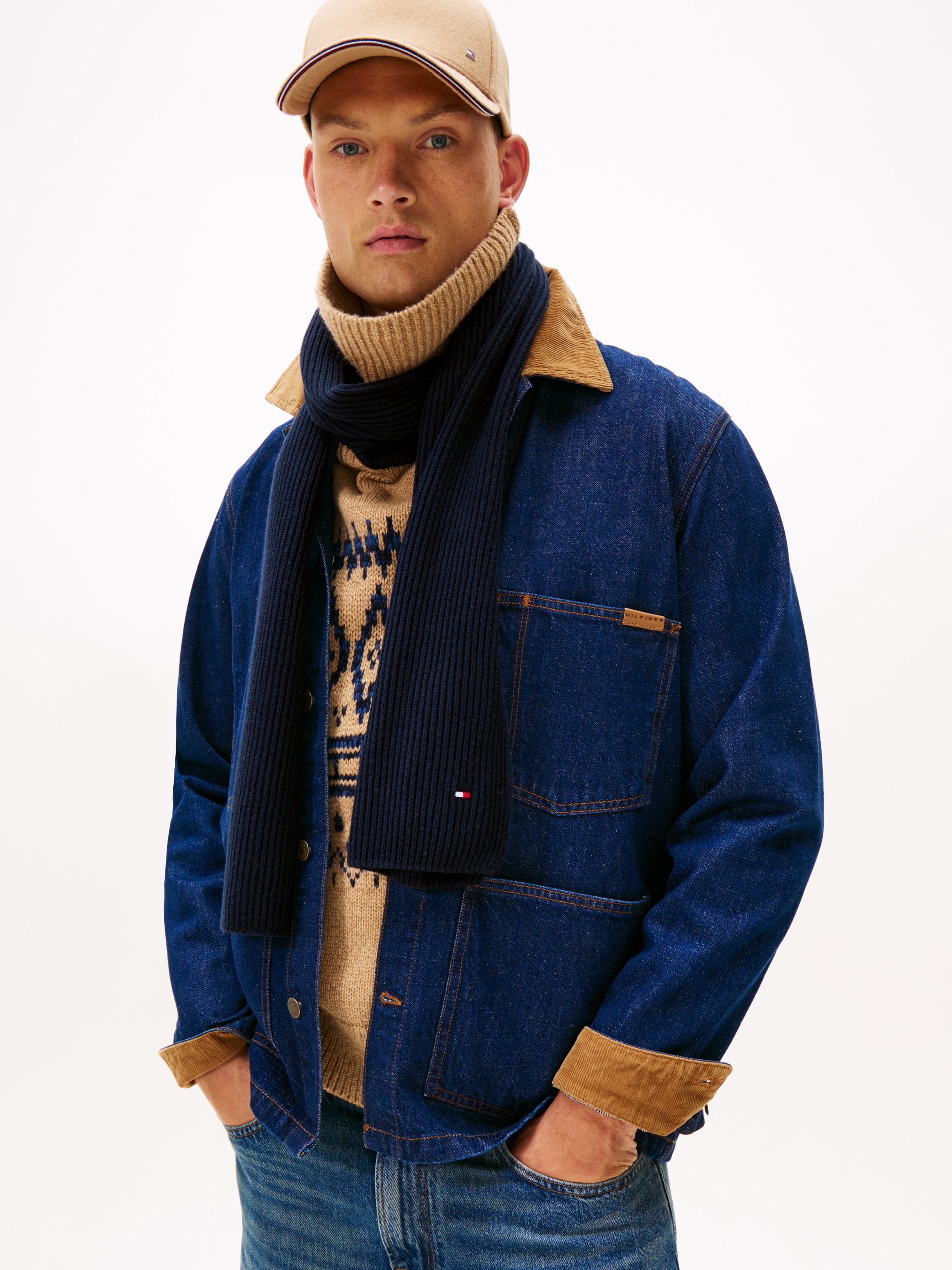 Tommy Hilfiger Écharpe tricotée »TH FLAG PIMA COTTON CASH SCARF« avec broderie logo, avec une part de cachemire Unisexe