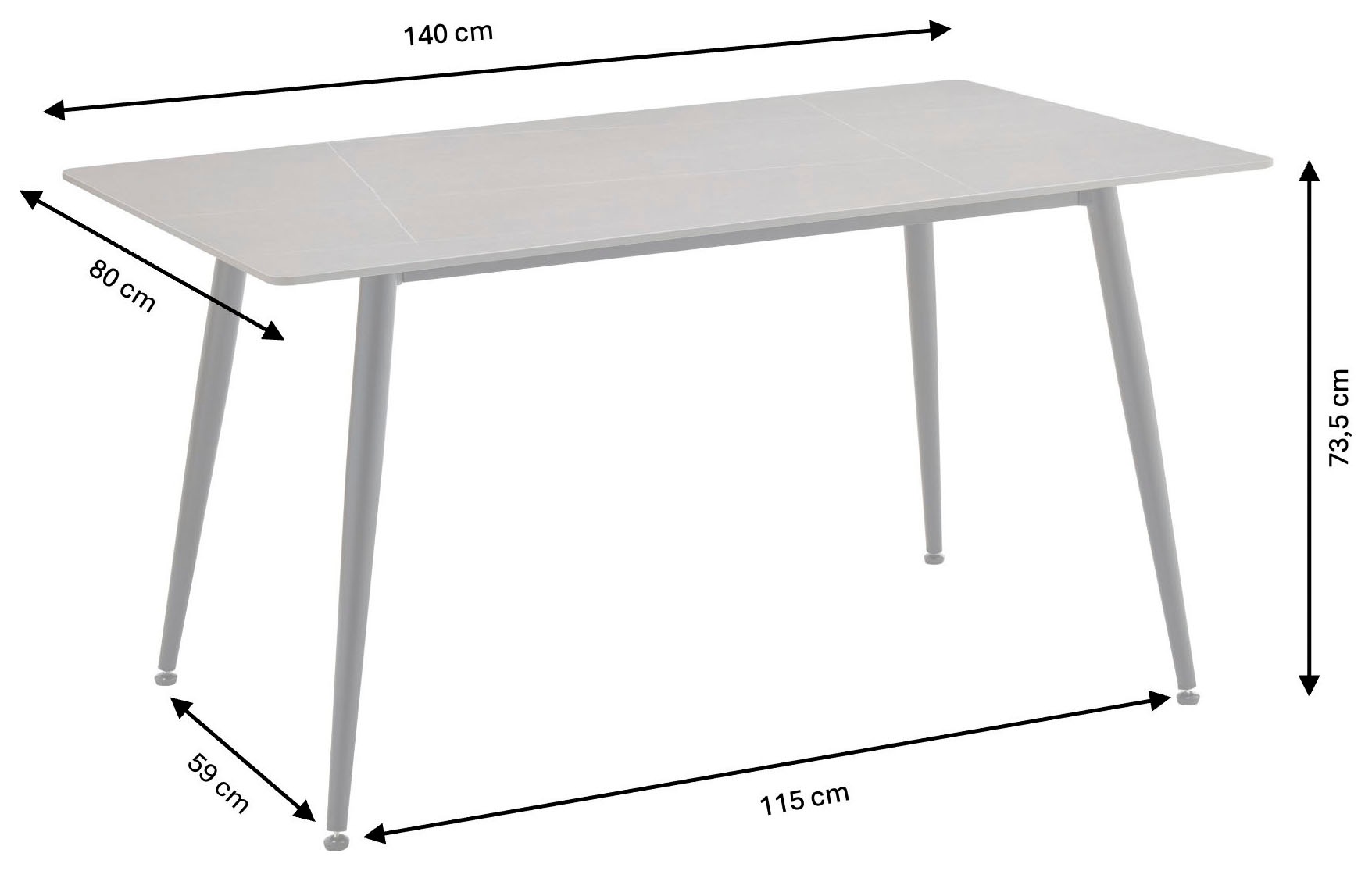 GOODproduct Ensemble de salle à manger »Juniper« Ensemble, 5 tlg. Table 140x80 cm en imitation céramique sinterisée avec 4 chaises, pivotante à 360°