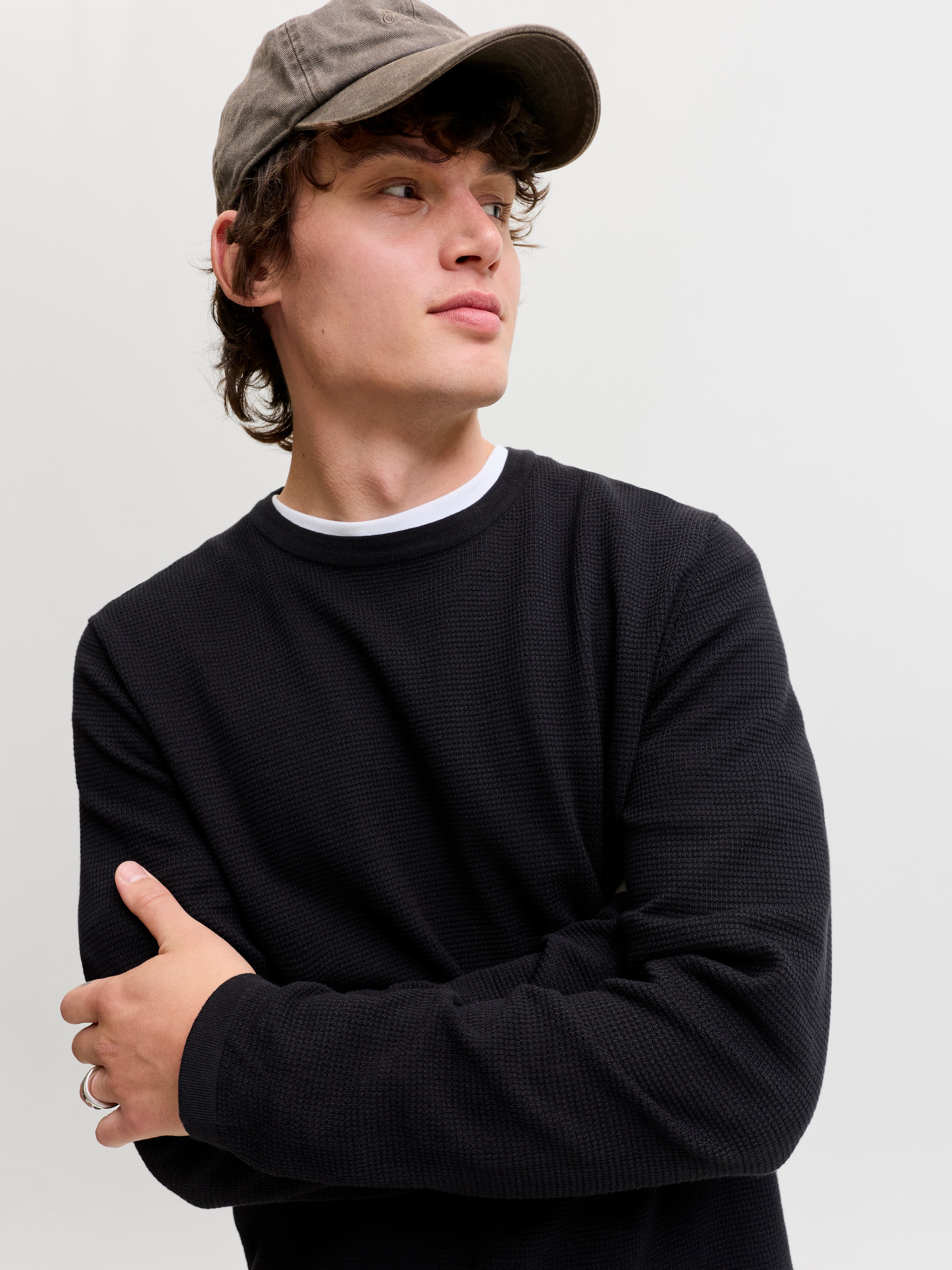 Jack & Jones Pull à col rond »JJEAUSTIN KNIT CREW NECK NOOS« mélange coton, coupe régulière