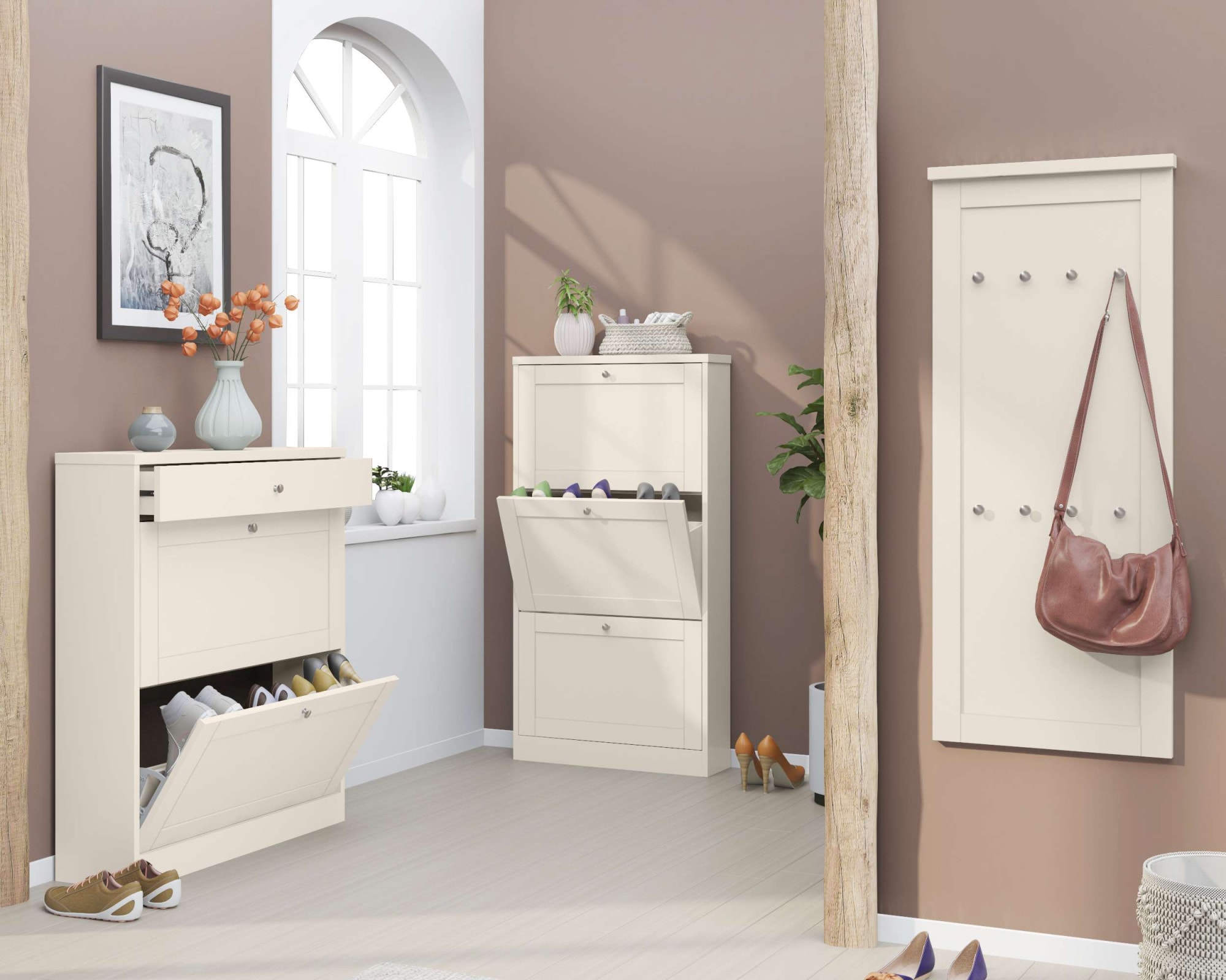 GOODproduct Armoire à chaussures »Heide« Largeur 90cm, avec tiroir, 2 abattants et façade facettée, hauteur 103cm