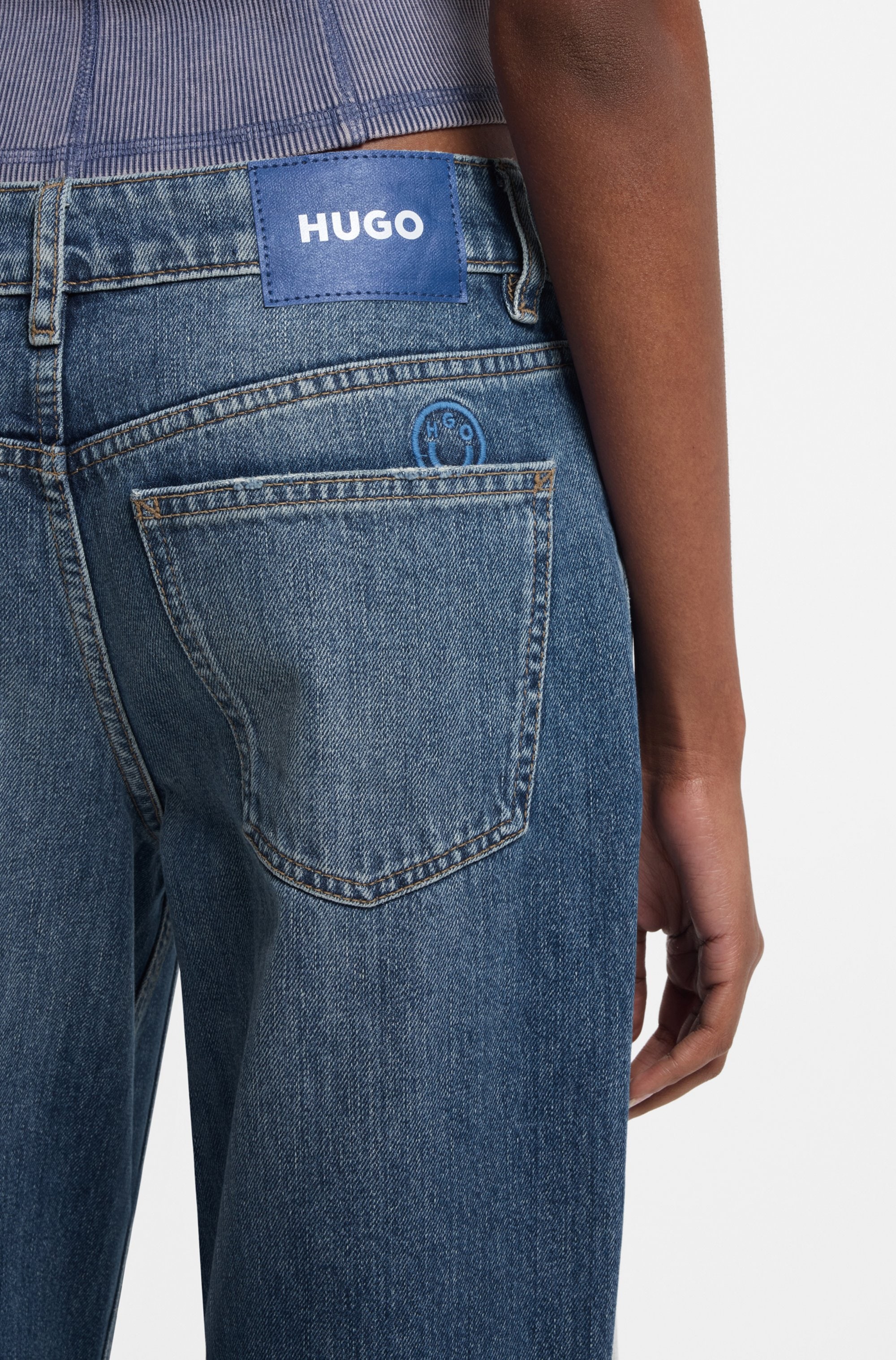 HUGO Loose-fit-Jeans »Gamala« mit ausgefranstem Saum, Baggy-Fit