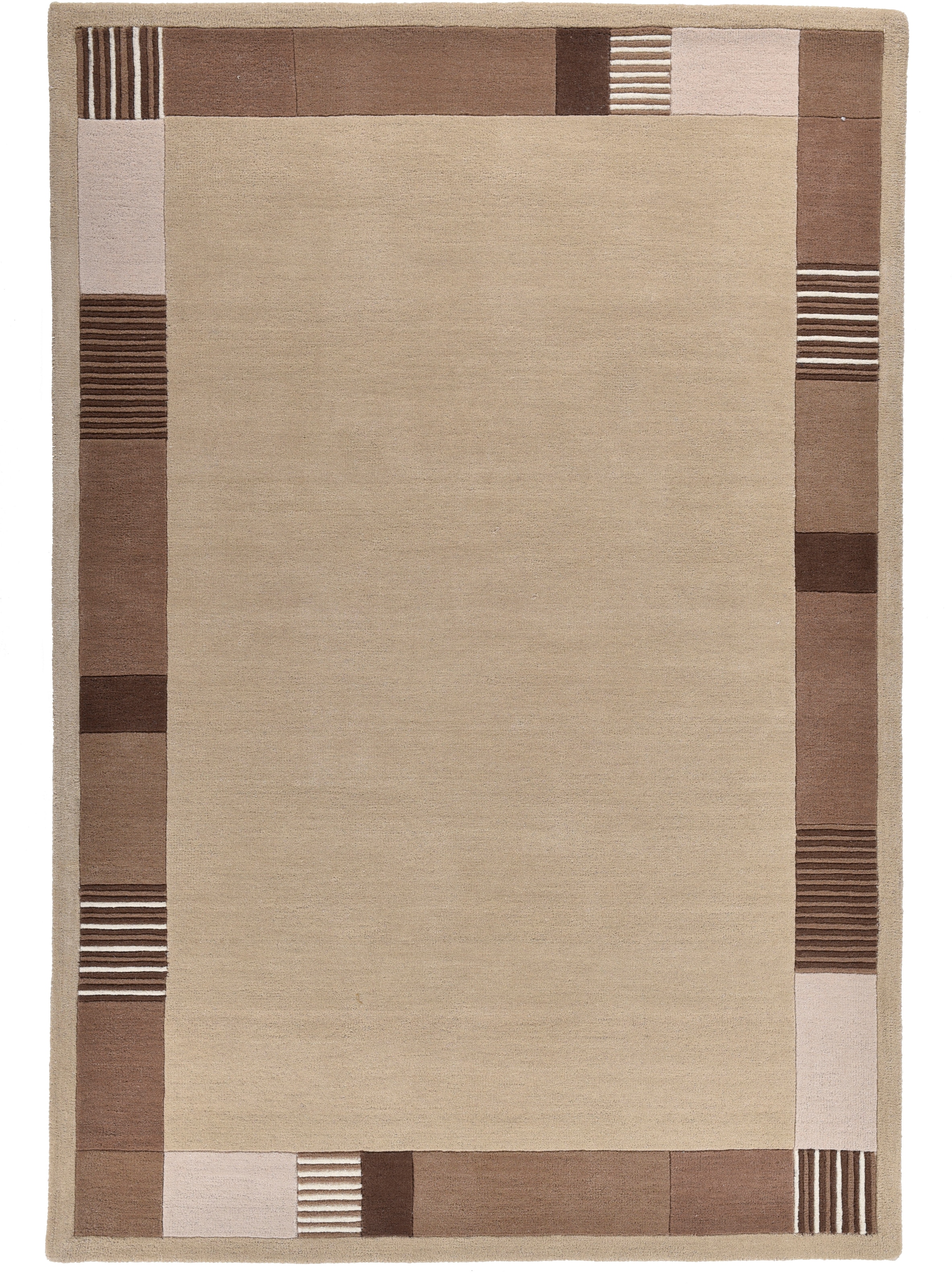 THEKO Tapis en laine »Royal Nepali 3085« Rectangulaire 15 mm Höhe reine Wolle, handgetuftet, Uni-Farben, mit Bordüre, modernes Design