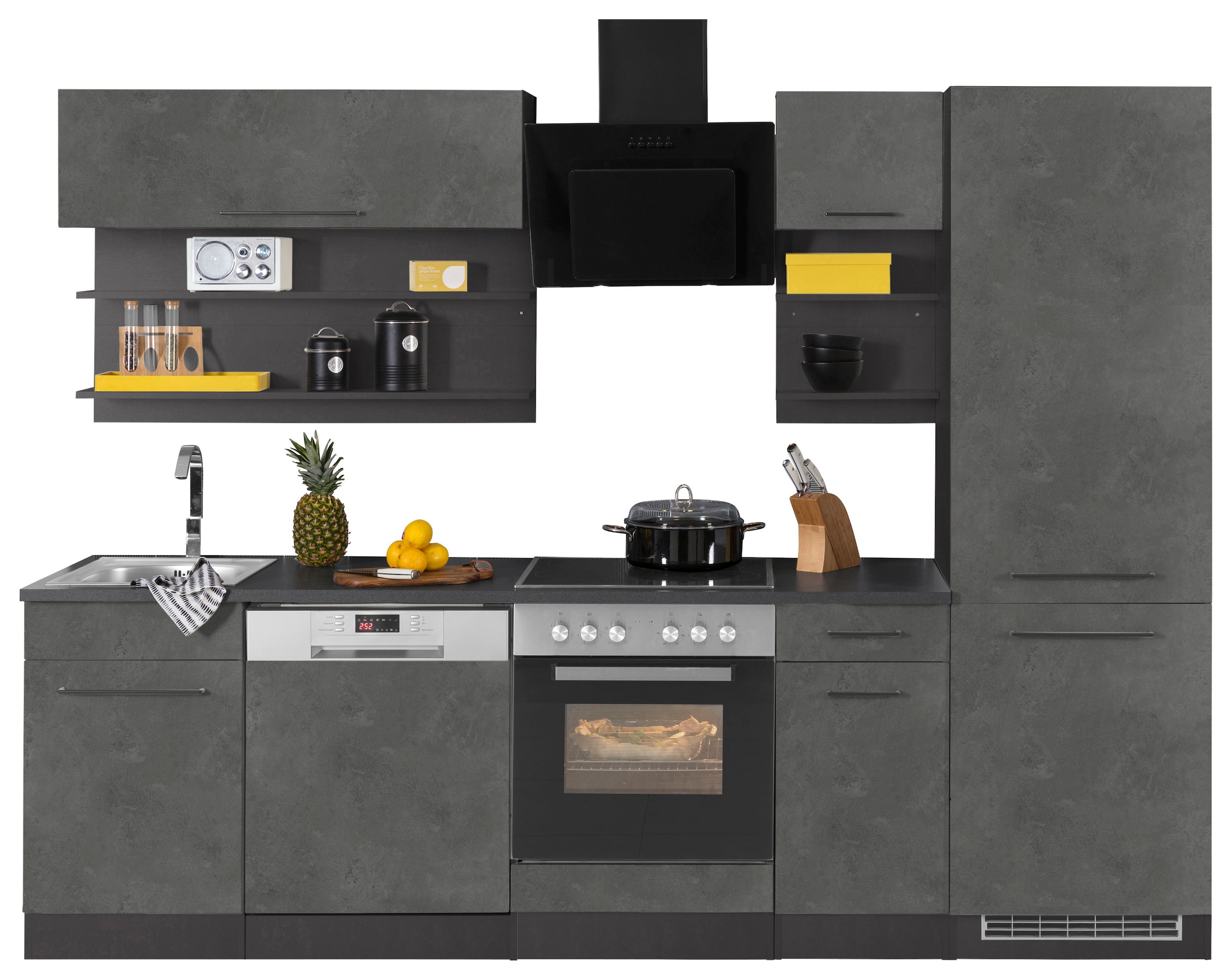 KOCHSTATION Küchenzeile »KS-Tulsa« ohne E-Geräte, Breite 270 cm, schwarze Metallgriffe, MDF Fronten