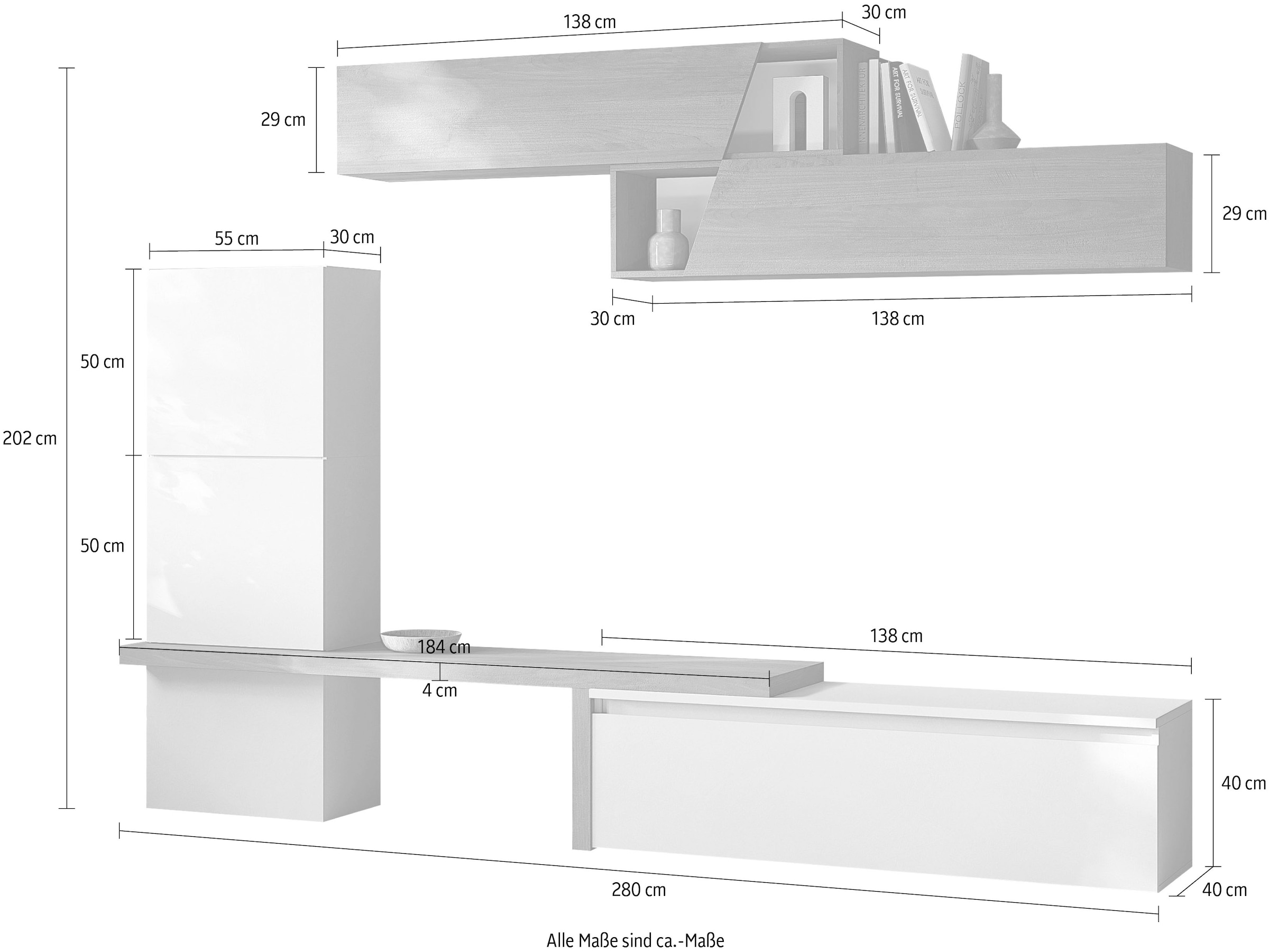 INOSIGN Wohnwand »INFINITY, 7tlg. Breite 280 cm, moderne Mediawand (Lowboard,« 7 Stk. tlg.