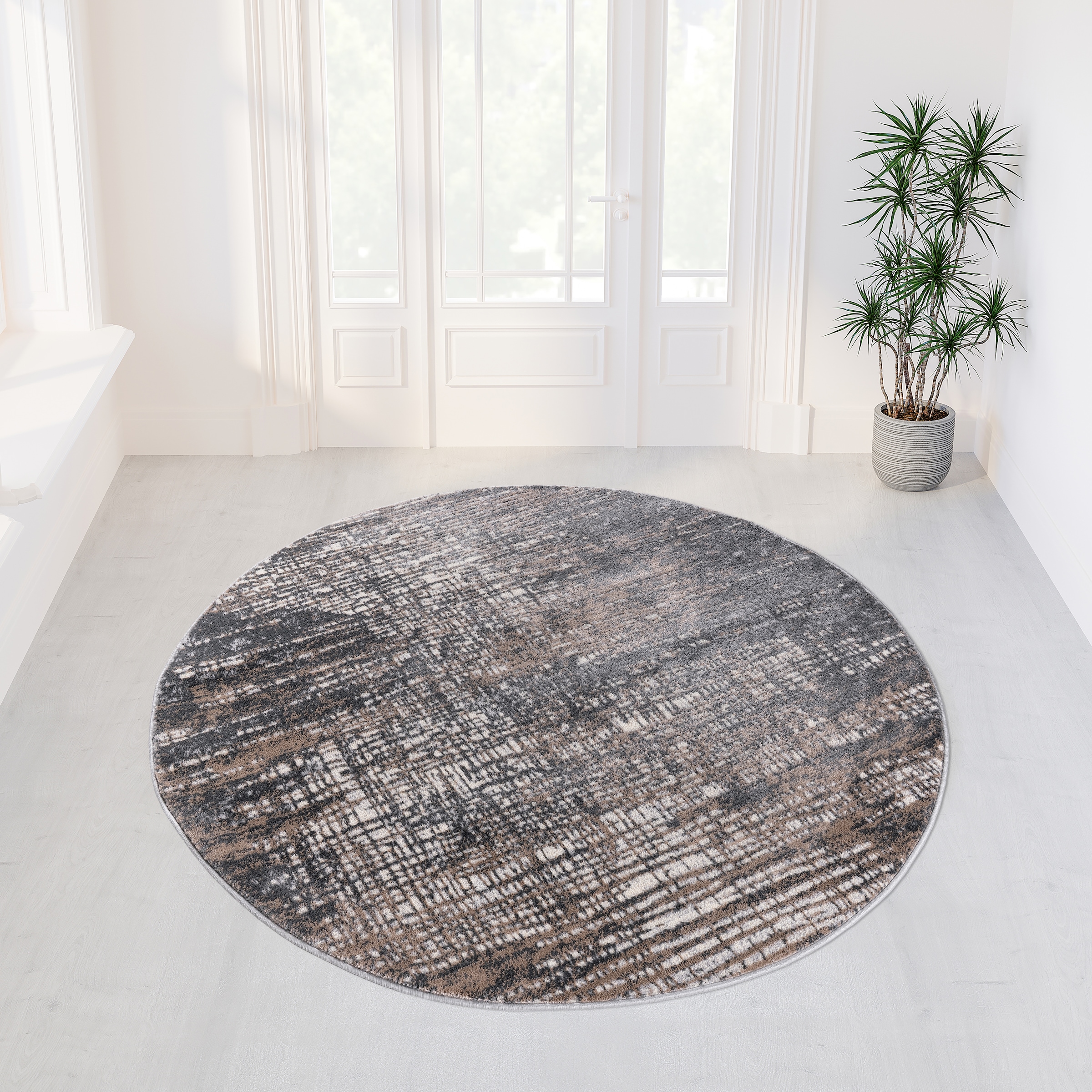 GOODproduct Tapis »Ariano, dezenter Glanz mit Hoch-Tief-Struktur« Rond 12 mm Höhe Vintage Design, Schrumpf Carving-Effekt, Wohnzimmer, Schlafzimmer