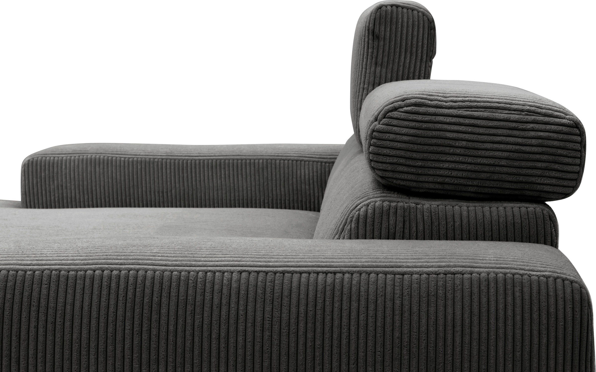 DOMO collection Ecksofa »BRANDON inkl. Kopfteilverstellung,  214x100x80 cm, L-Form« Cord, grau