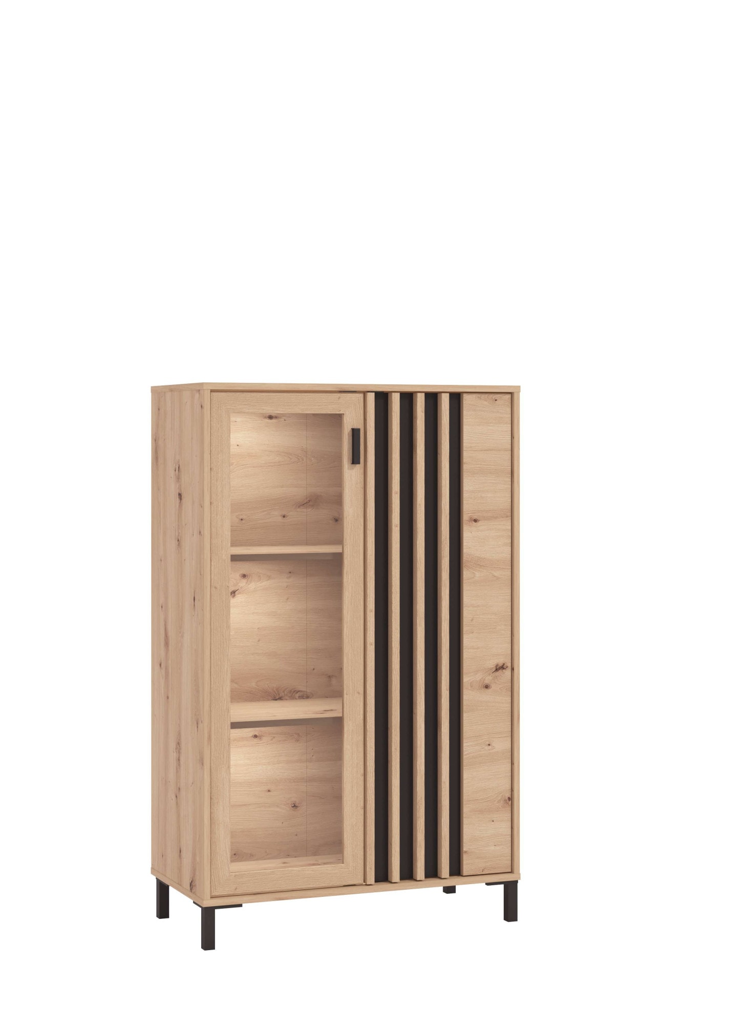 Home affaire Buffet haut »LAVAL, Hochkommode, Vitrine, Glasvitrine, Kombi-Highboard« Highboard moderne en décor Artisan avec façade en verre & effet lamelles