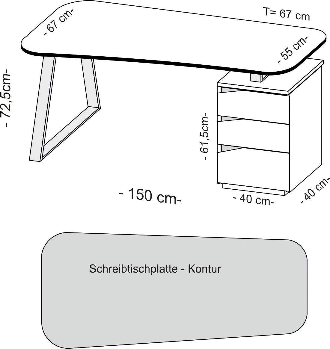 VOGL Möbelfabrik Bureau »Erik« mit Schweizer Kante, teilmassiv, Breite 150 cm, Made in Germany