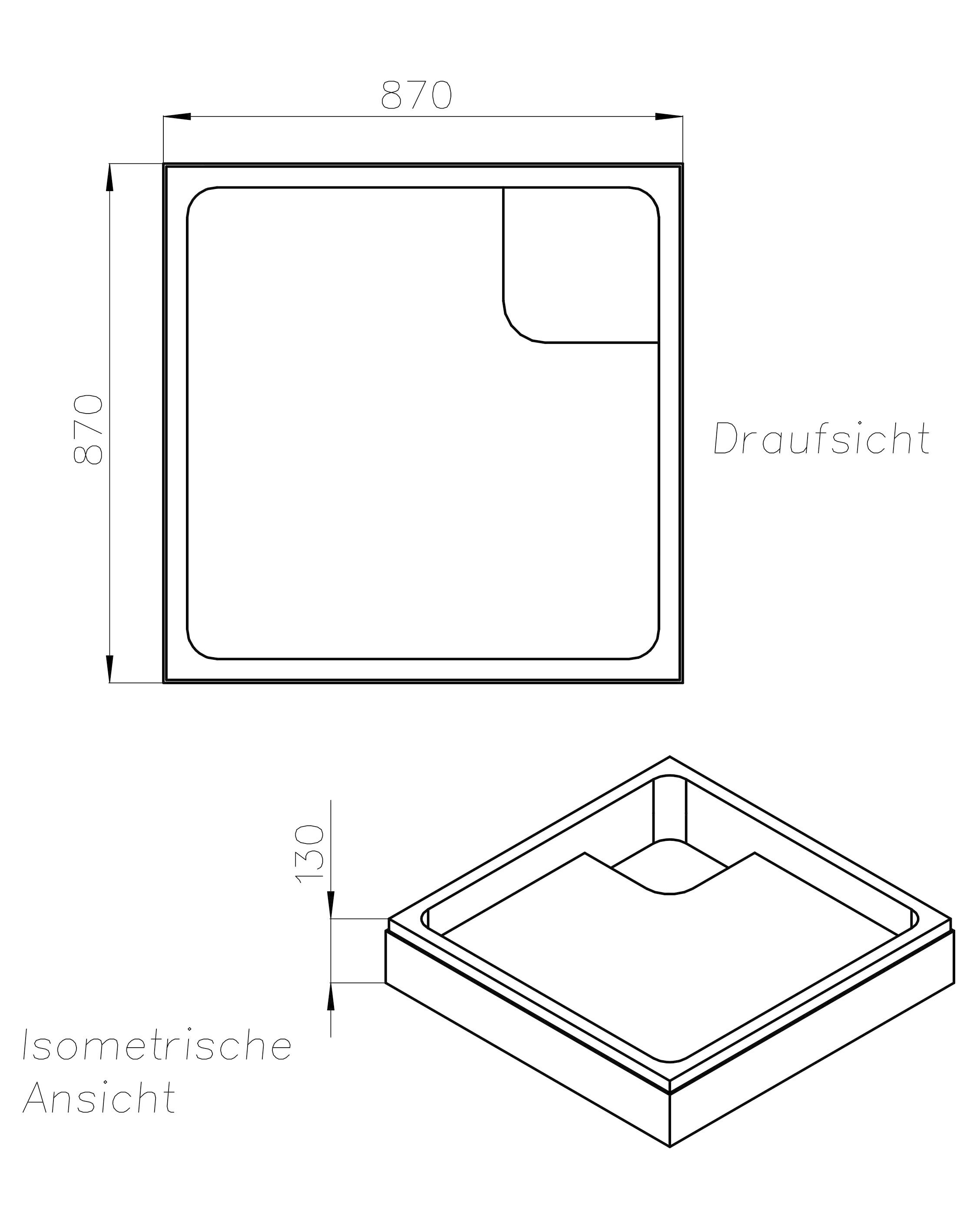 OTTOFOND Receveur de douche Ensemble,  90x90x3 cm, avec support de bac, garniture de vidange et bande d'étanchéité