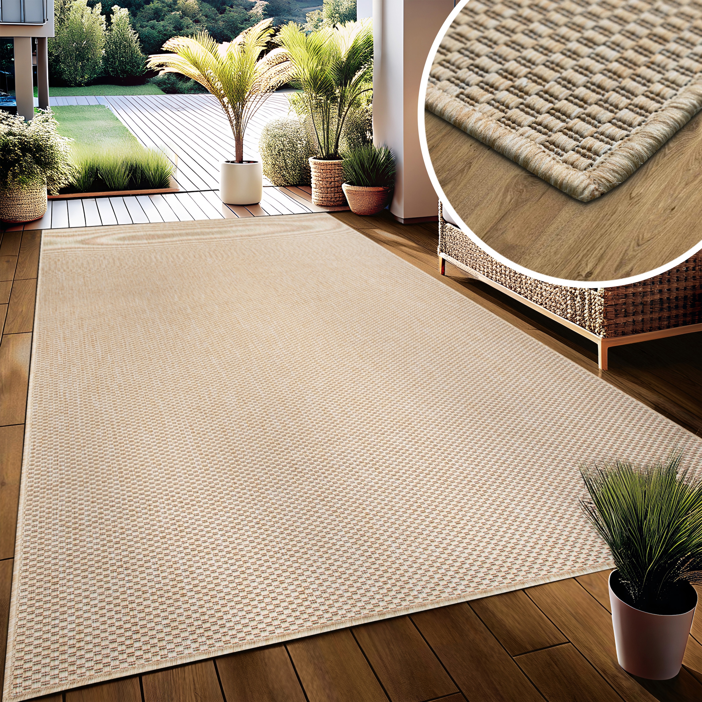 my home Teppich »Venedig auch als Läufer erhältlich« rechteckig 4 mm Höhe In- und Outdoor geeignet, Sisal-Optik, Wetterfest & UV-beständig