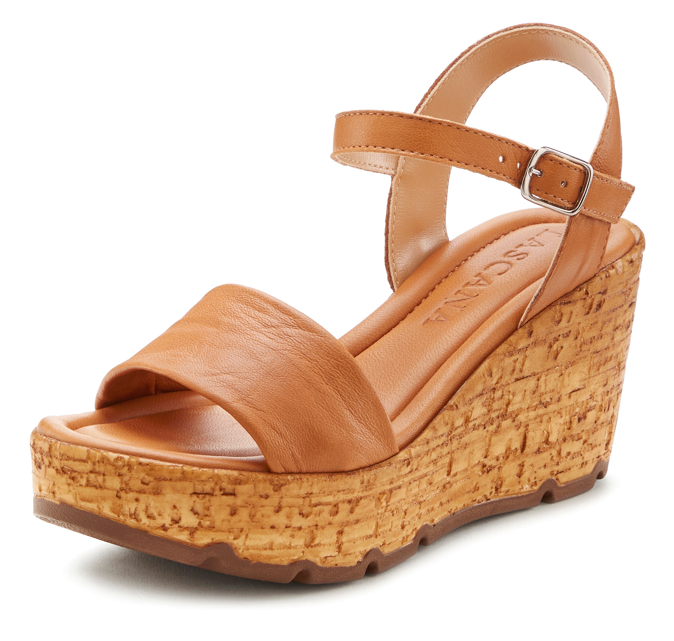 LASCANA Sandales »Sommerschuh«  Sandale, Sommerschuh, offener Schuh aus Leder mit Keilabsatz