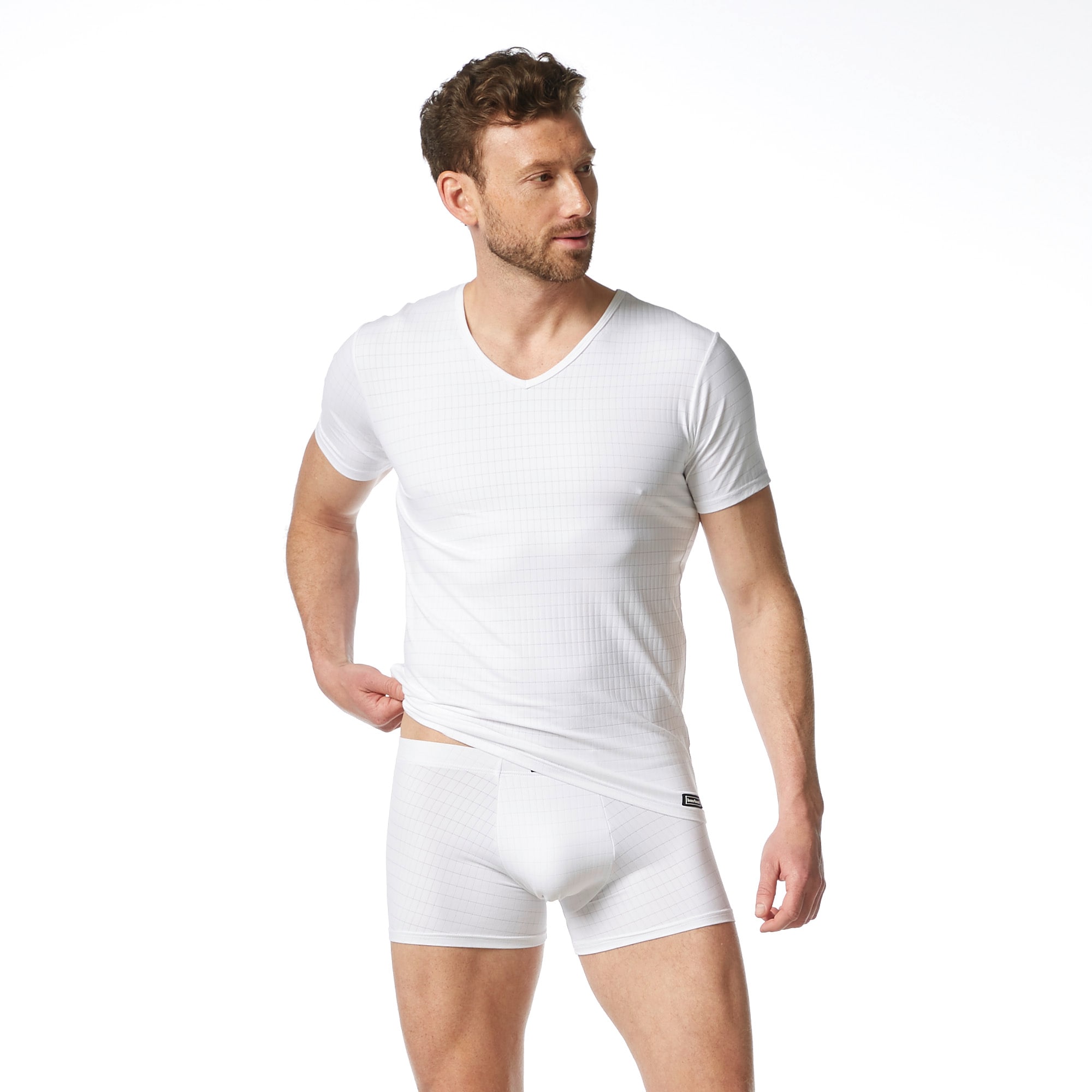 Bruno Banani T-shirt en V »CHECK LINE 2.0« Pique Optik, Kurzarm, V-Neck, Cotton-Mix