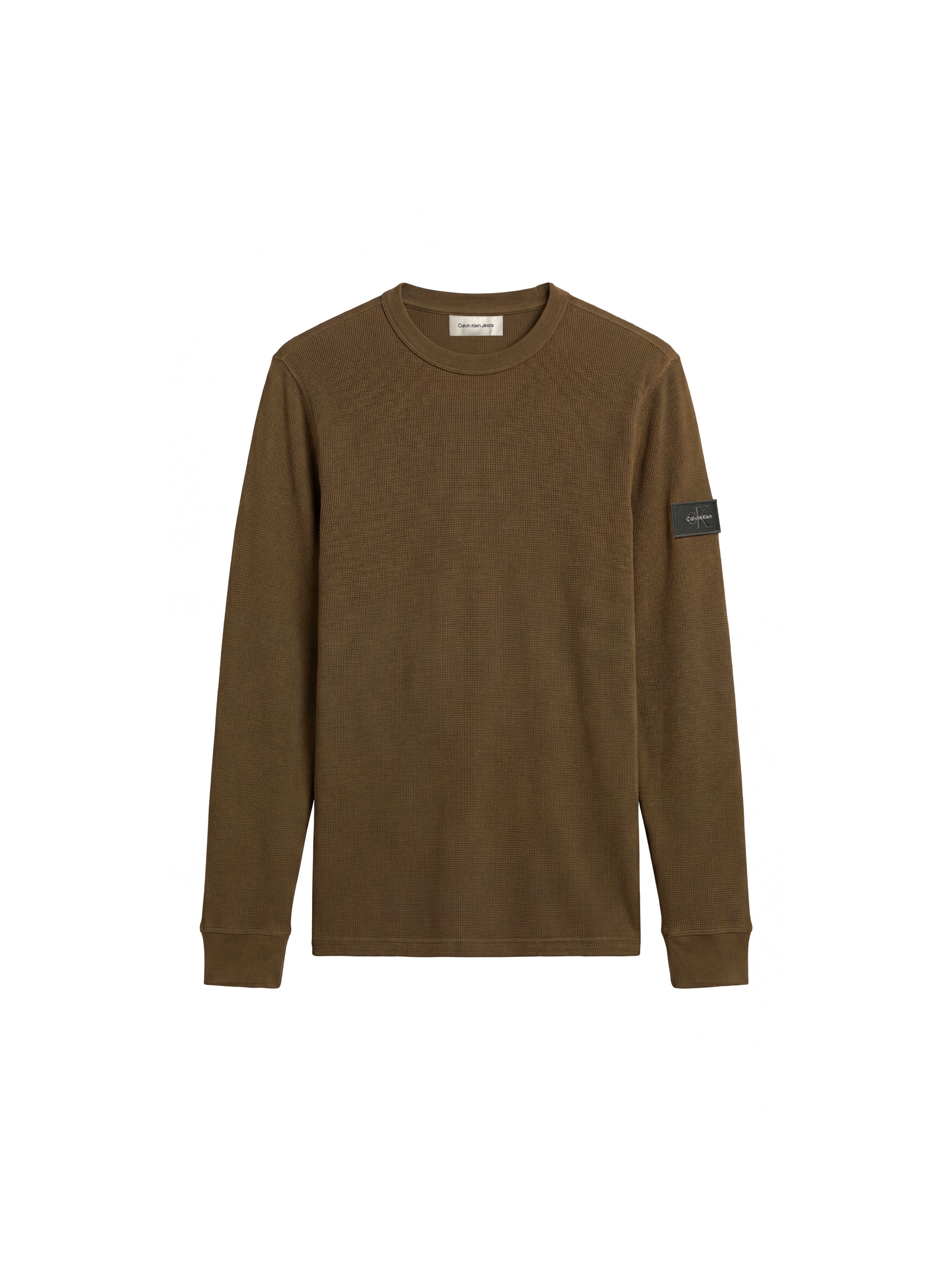 Calvin Klein T-shirt à manches longues »WAFFLE BADGE CREWNECK TEE« coupe régulière, badge, encolure ronde