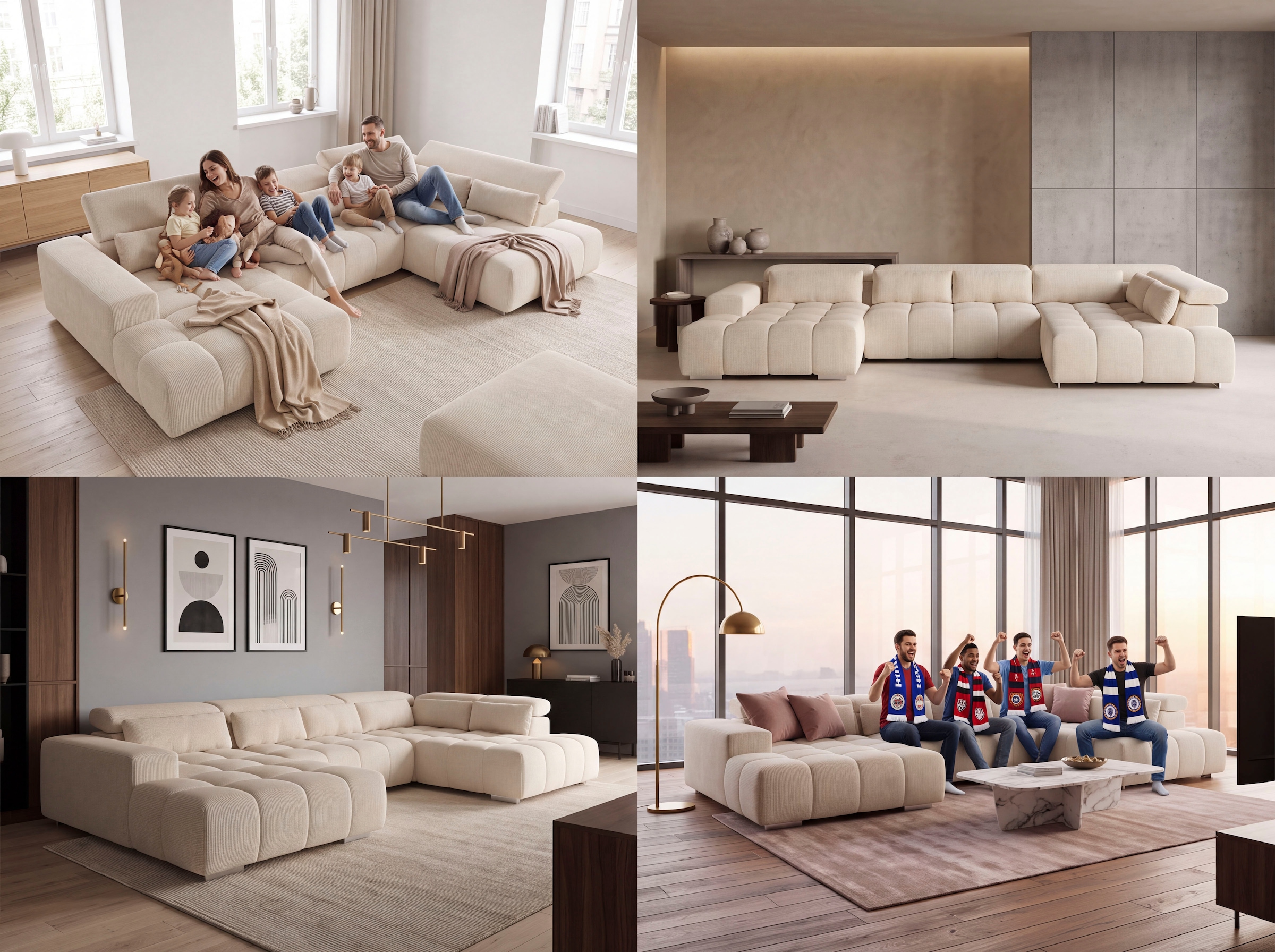 COTTA Paysage de salon »Orion U-Form XXL, B: 409 cm, bequeme Wellenunterfederung, top modern« avec réglage de la tête & 6 coussins lombaires