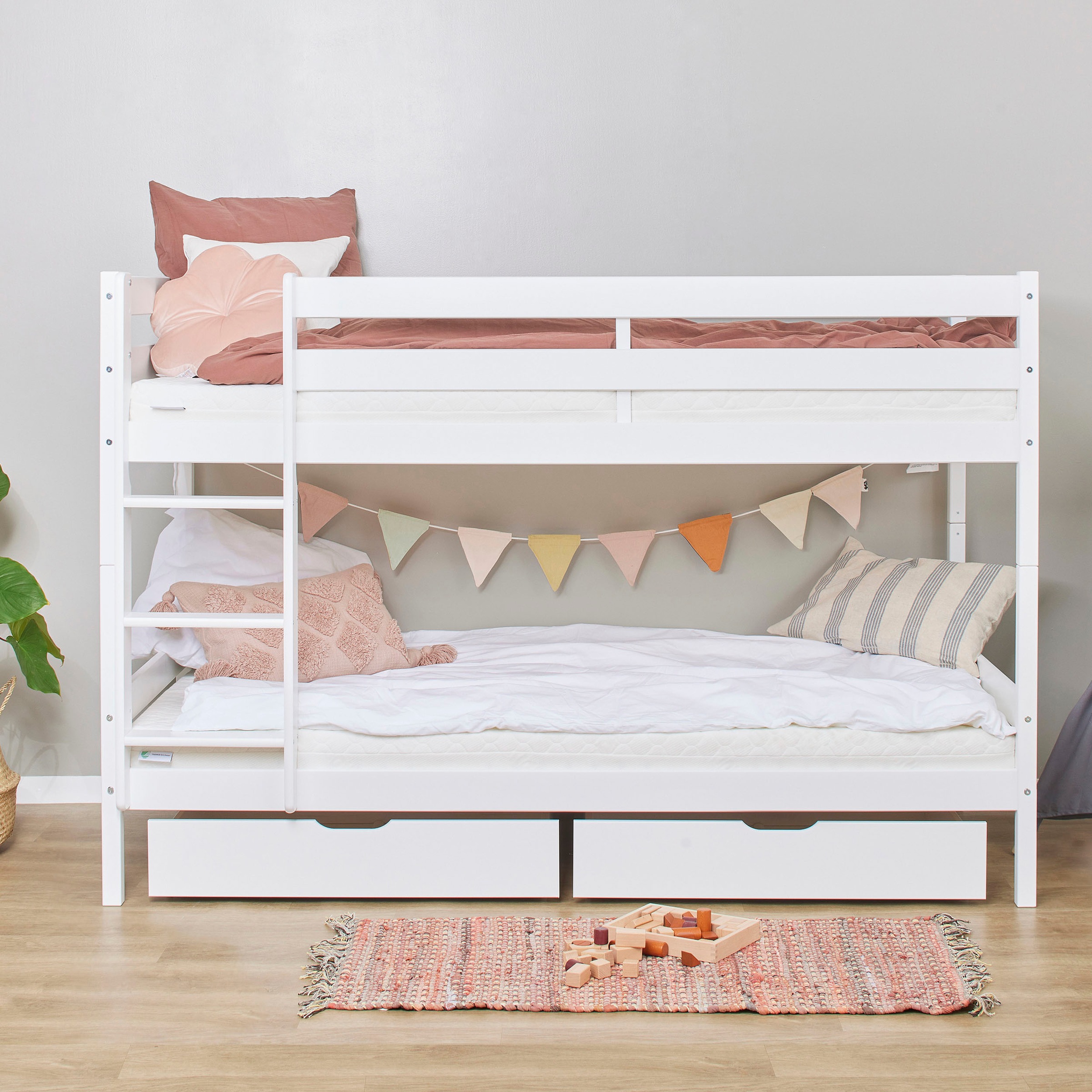 Hoppekids Etagenbett »ECO Comfort Kinderbett 90x200 oder 70x160 aus Massivholz in 4 Farben« TÜV, FSC und Nordisches Umweltzeichen – wahlweise mit Matratzen