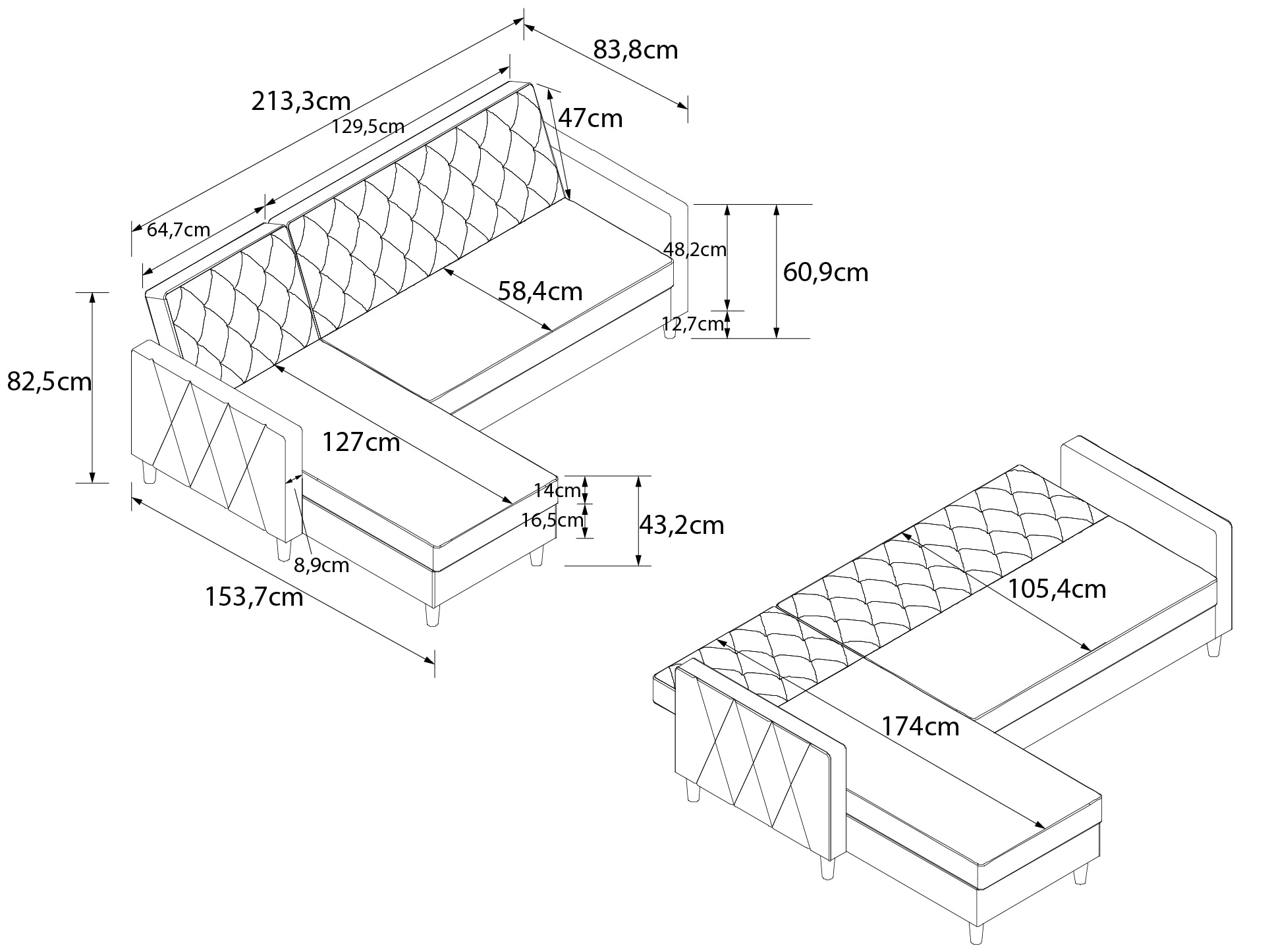 CosmoLiving by Cosmopolitan Canapé d'angle »Liberty, L-Form,« mit Schlafffunktion, Recamiere beidseitig montierbar, Sitzhöhe 43 cm