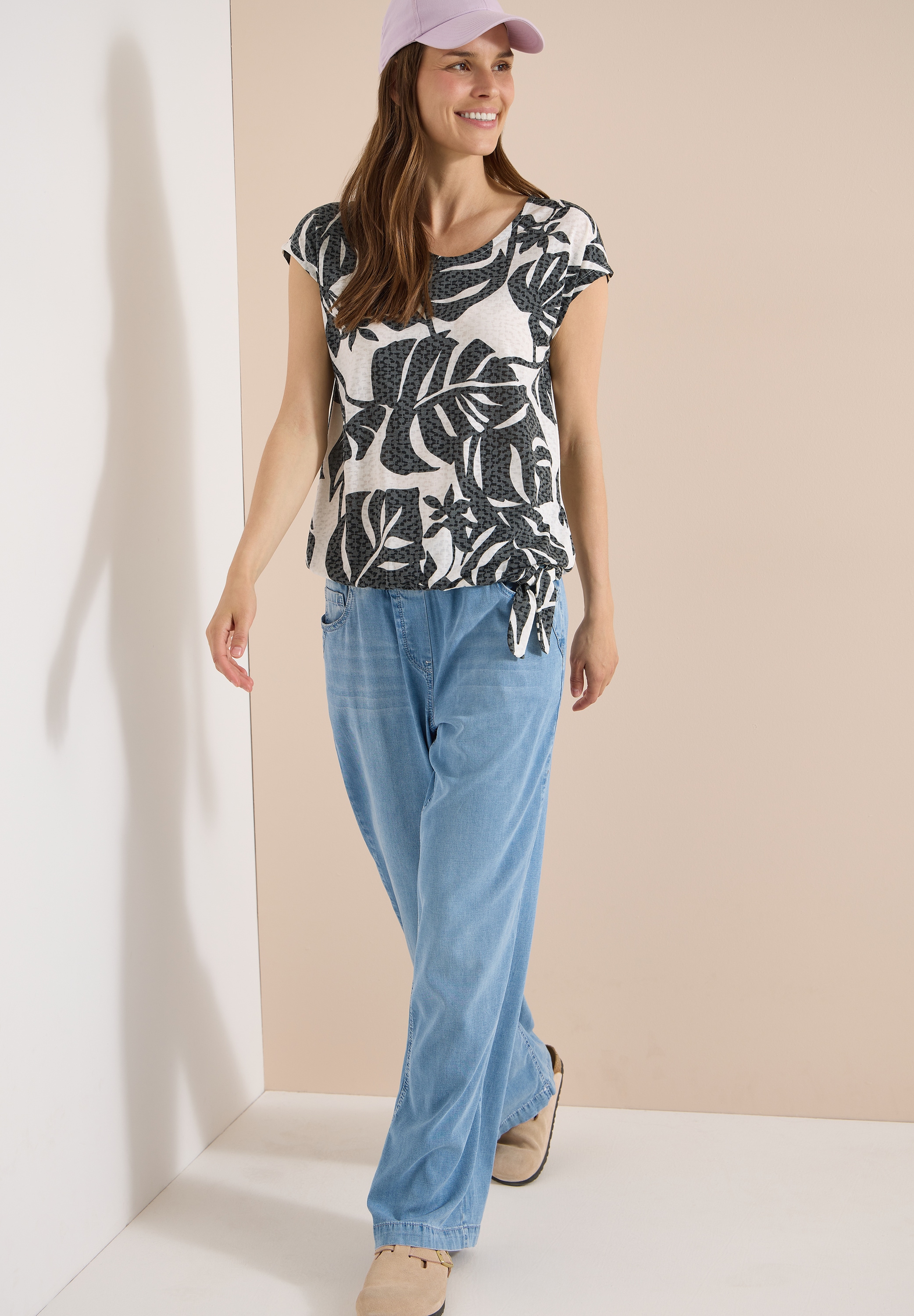 Cecil Kurzarmshirt Sommershirt in Ausbrenner-Optik/mit floralem Print