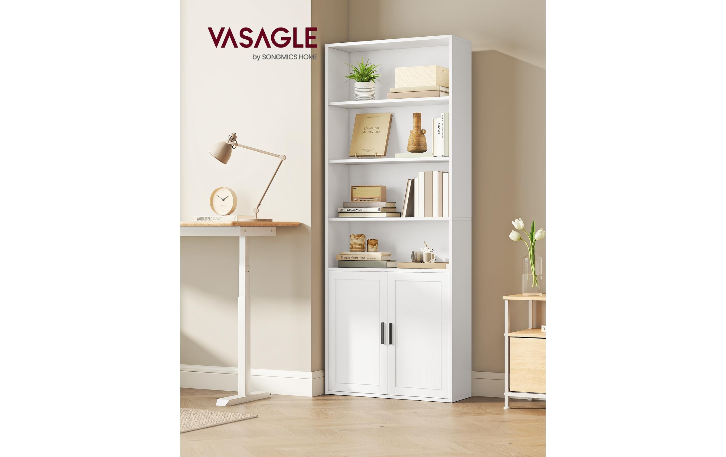 VASAGLE Regal »60 x 24 x 175 cm« Sechsstöckiges Standregal mit Türen und offenen Fächern aus Holz