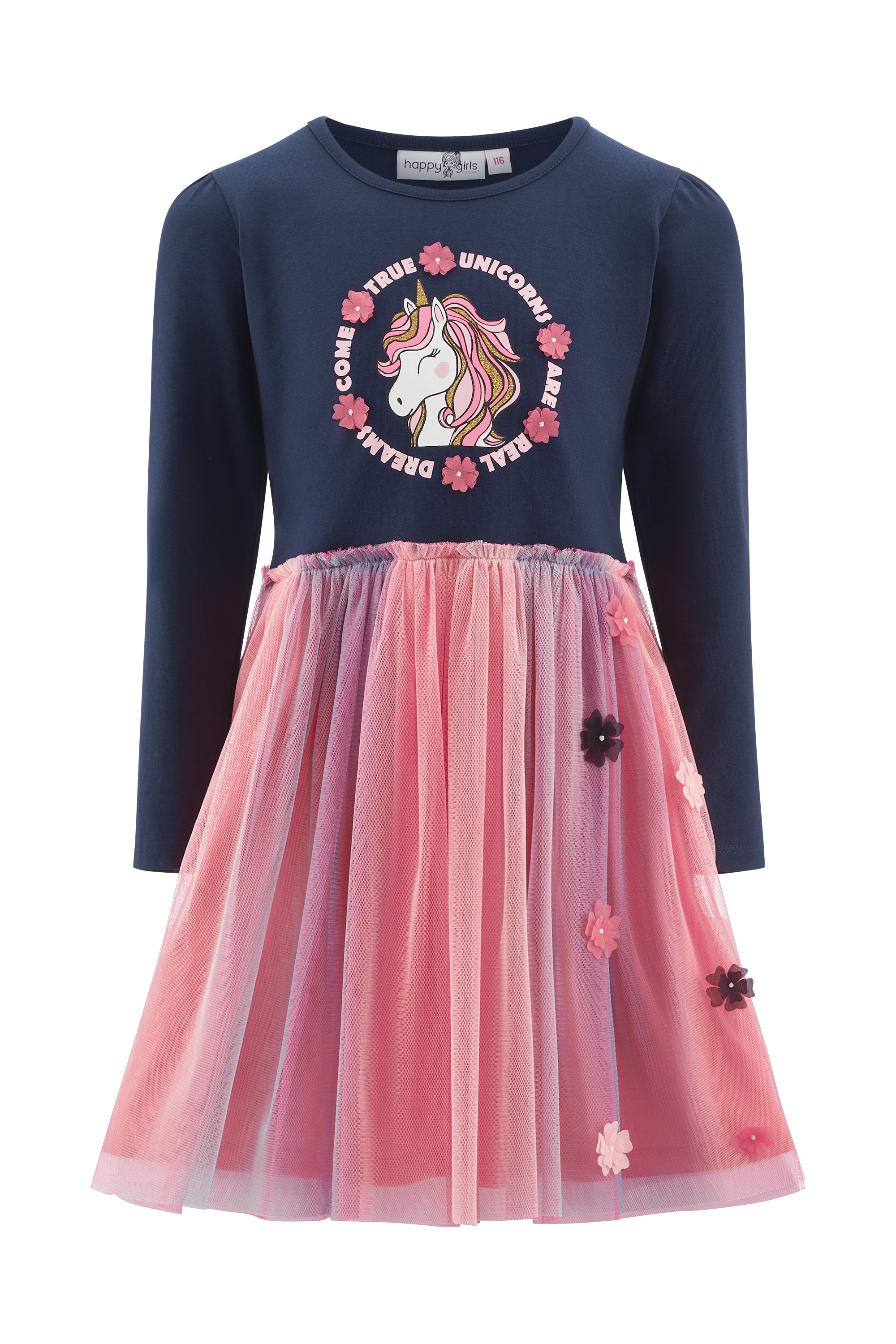 happy girls Jerseykleid Baumwollmischung, Blütenapplikationen