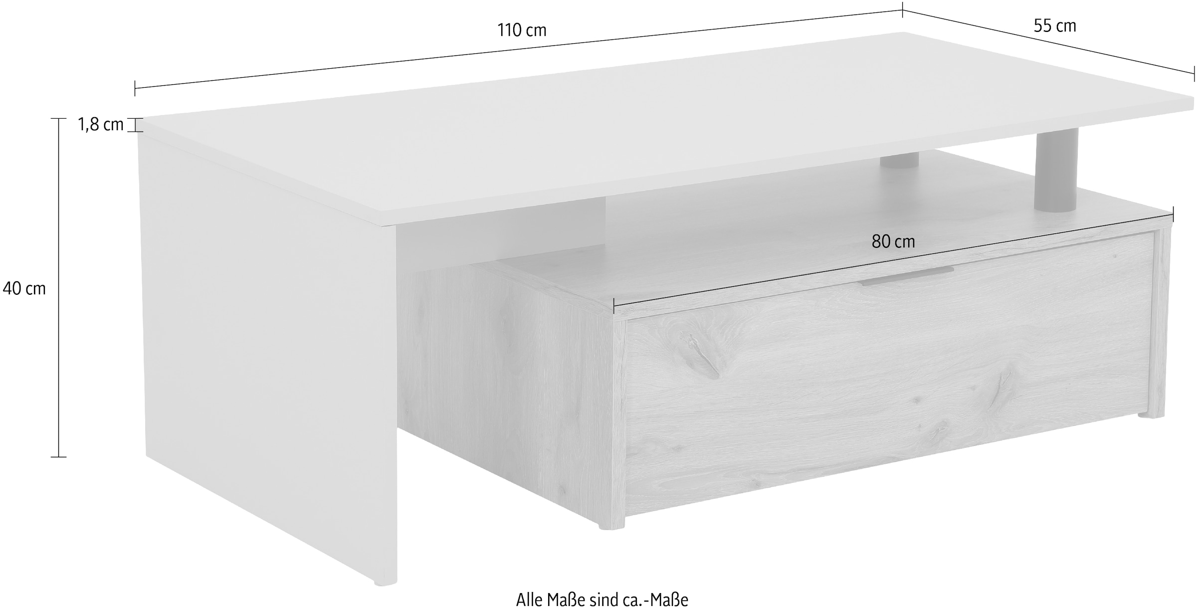 HELA Couchtisch »DENNIS« Stauraum mit Schubkasten, Breite 110 cm
