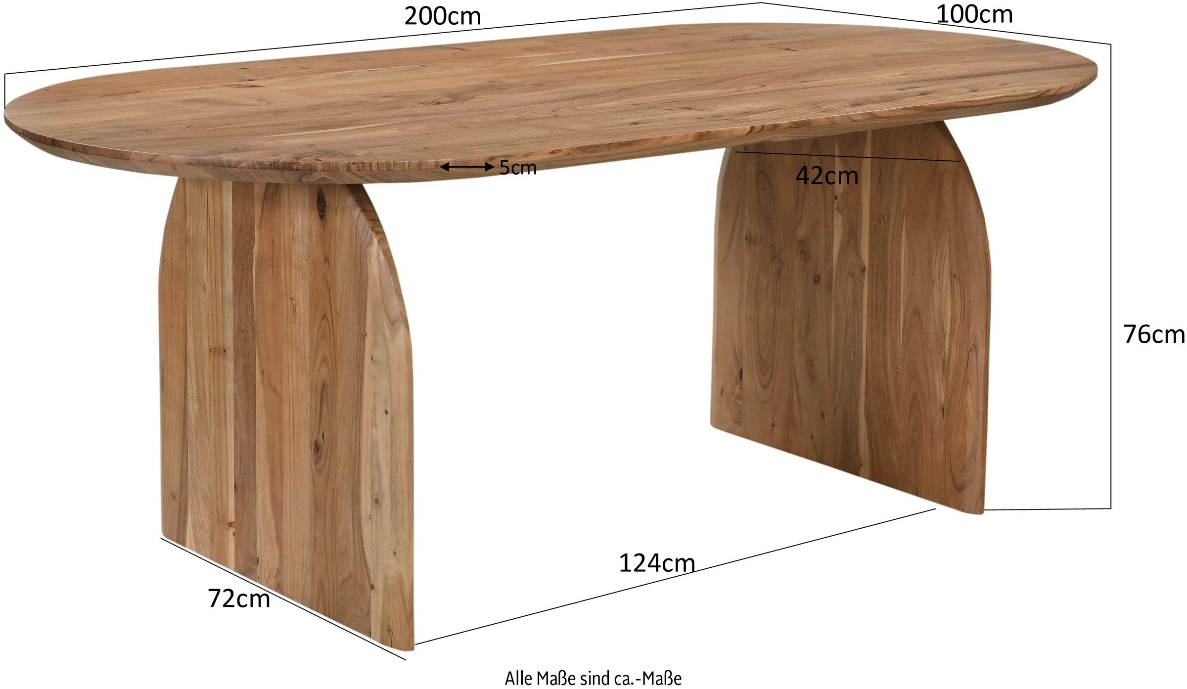 SIT Esstisch »Malmö aus Akazie 200x100 cm mit markantem Holzgestell« 1 Stk. tlg. 5 cm starke Akazienplatte mit natürlicher Maserung als Unikat