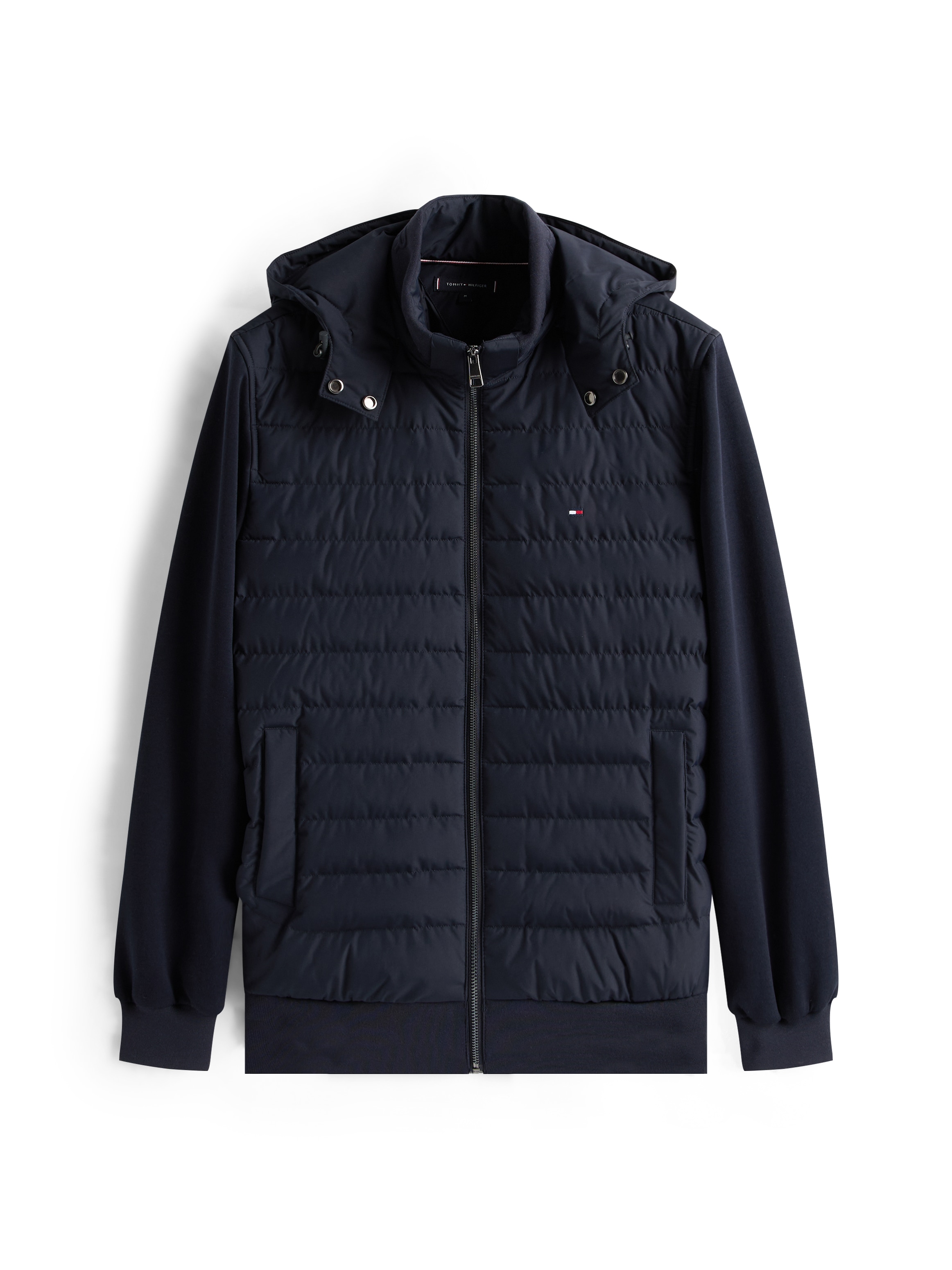 Tommy Hilfiger Steppjacke »MIX MEDIA HOODED ZIP THROUGH« mit Kapuze mit gesteppten Einsatz, abnehmbare Kapuze, Stehkragen, regular fit