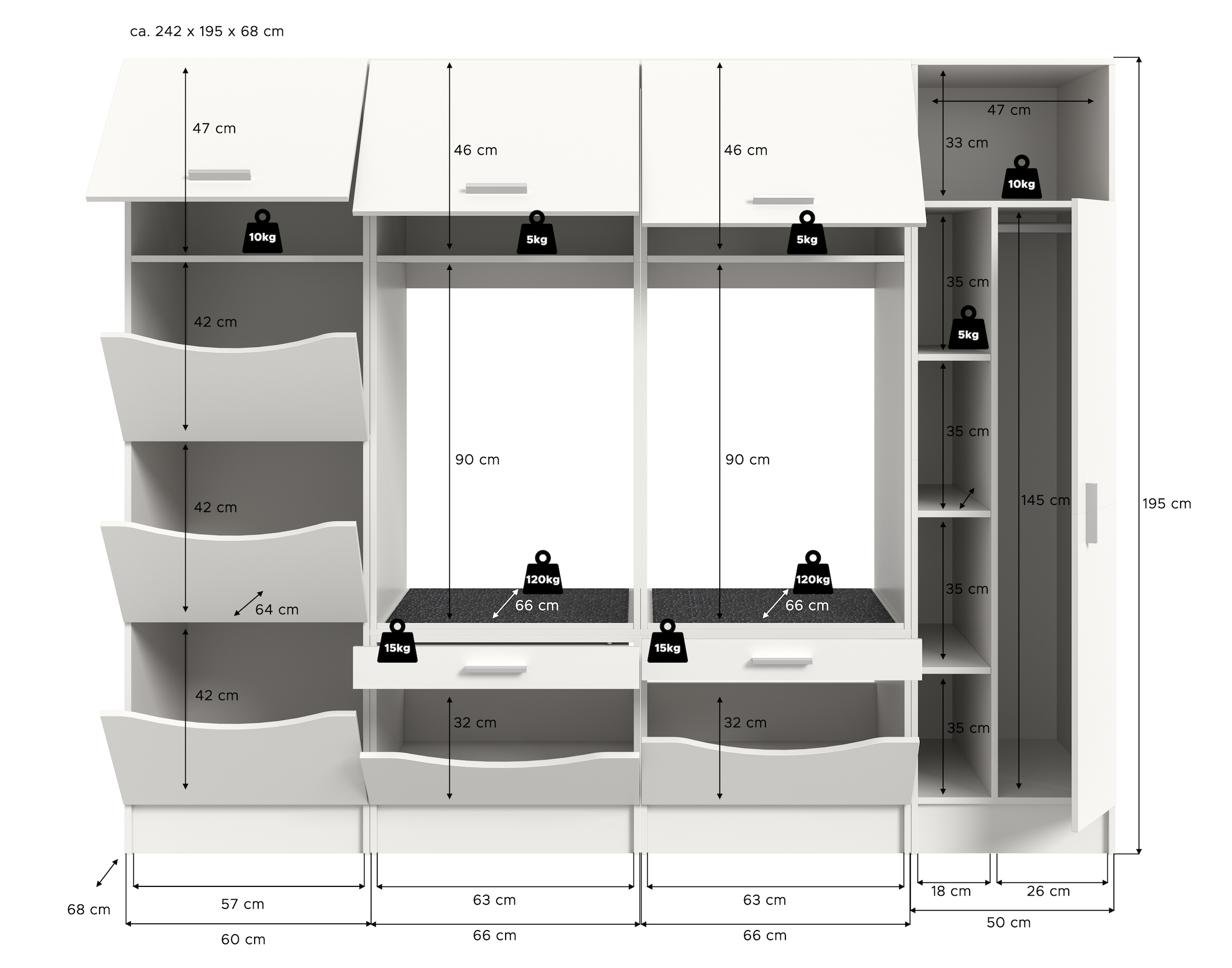 welltime Set d'armoires multi-usages »FALAS, TOPSELLER!, 4-teilig, Hauswirtschaftsraum Set, Breite 292 cm« 2x Waschmaschinenumbau-, 1x Wäsche- & 1x Mehrzweckschrank, 