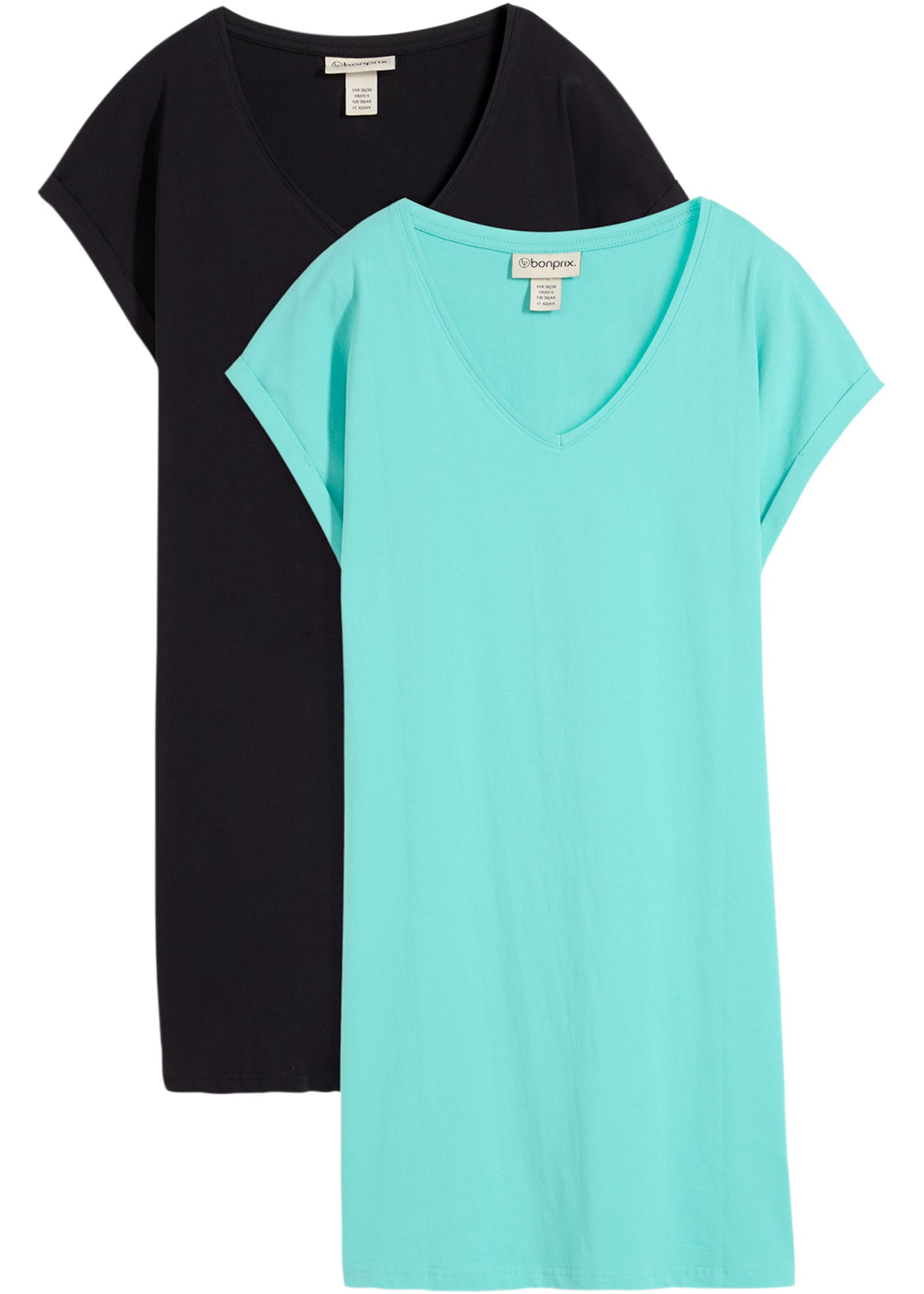 bonprix Robe t-shirt Packung, 2 pièces tlg. für Frühling und Sommer, aus reiner Baumwolle, lockerer Schnitt