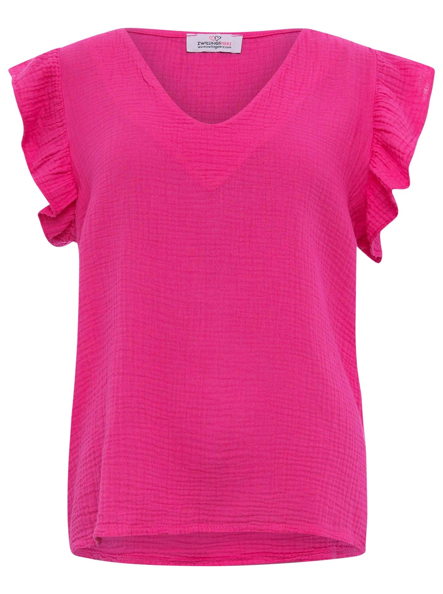 Zwillingsherz Kurzarmbluse »"Giselle"« tiefer V-Ausschnitt, Rüschenärmel, Baumwolle