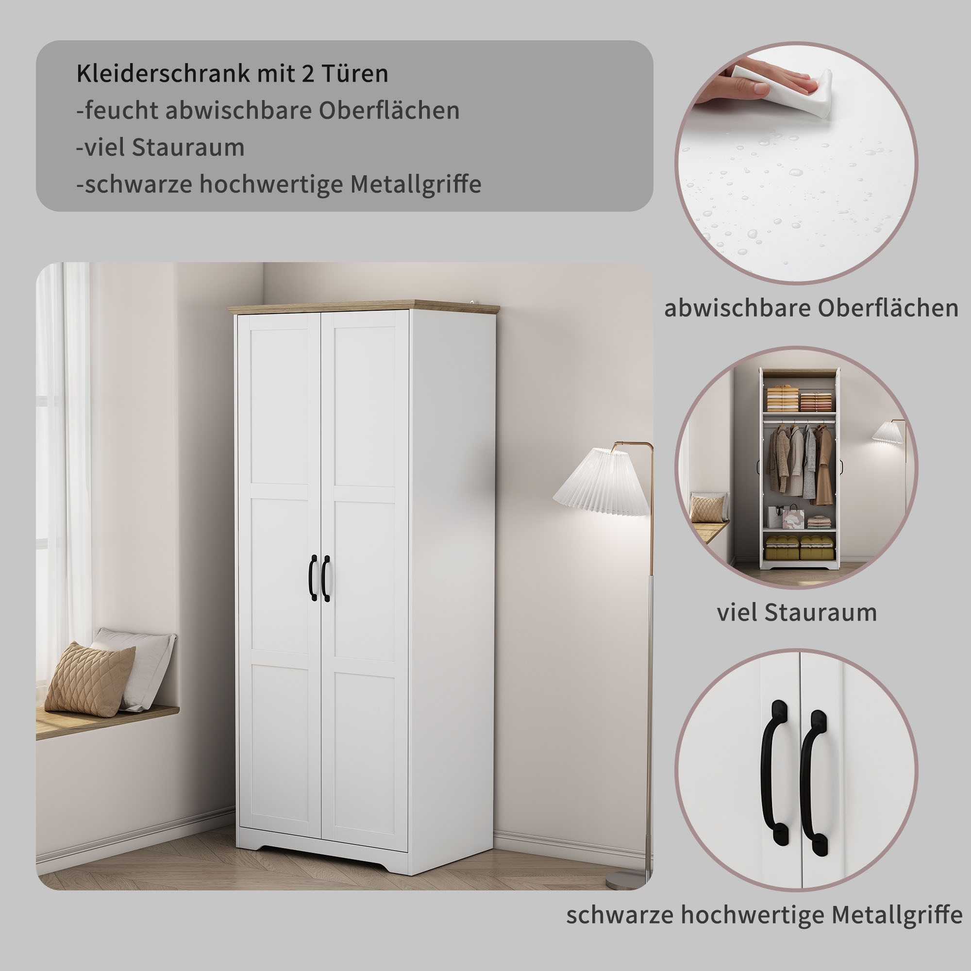 GOODproduct Armoires à vêtements »Emmilia Schrank Schlafzimmerschrank im Landhaus Design« Landhaus Schrank mit  2 Türen in Breite 82,7cm, Höhe 2m