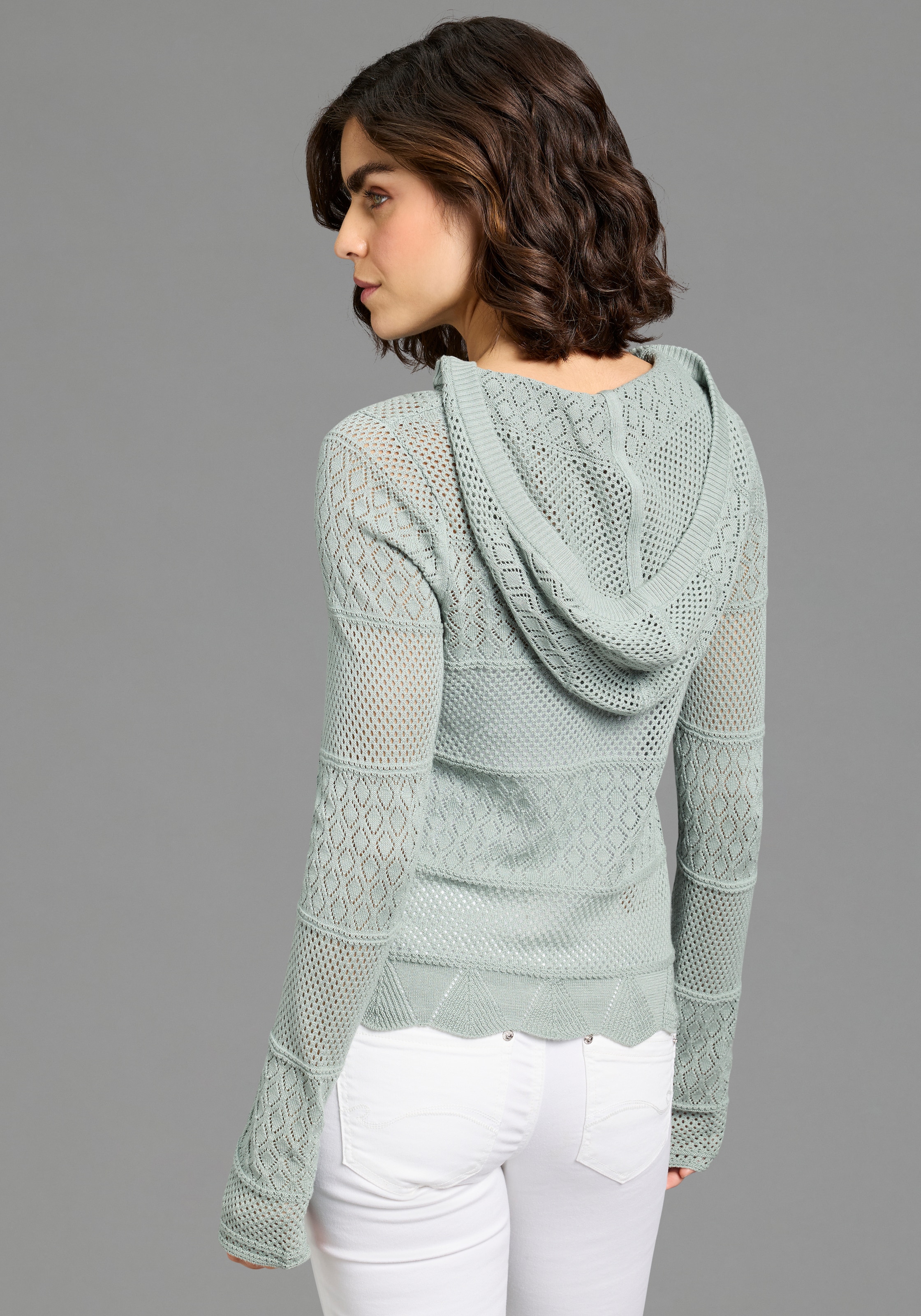 KangaROOS Ajourpullover aus Baumwolle, mit V-Ausschnitt, bequeme Passform, Langarm