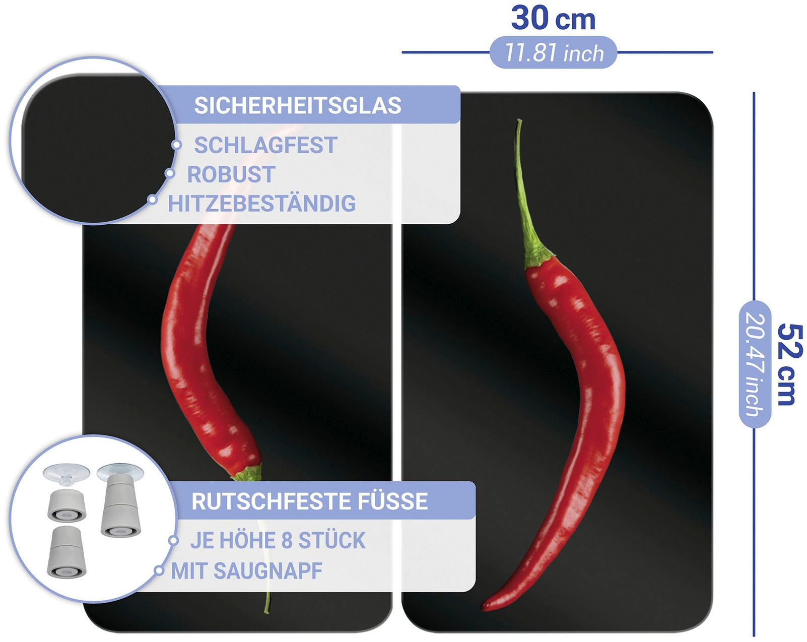 WENKO Herd-Abdeckplatte »Universal Modell Hot Peperoni« Herdabdeckung für alle Herdarten, kratzfest, mit rutschfesten Füssen