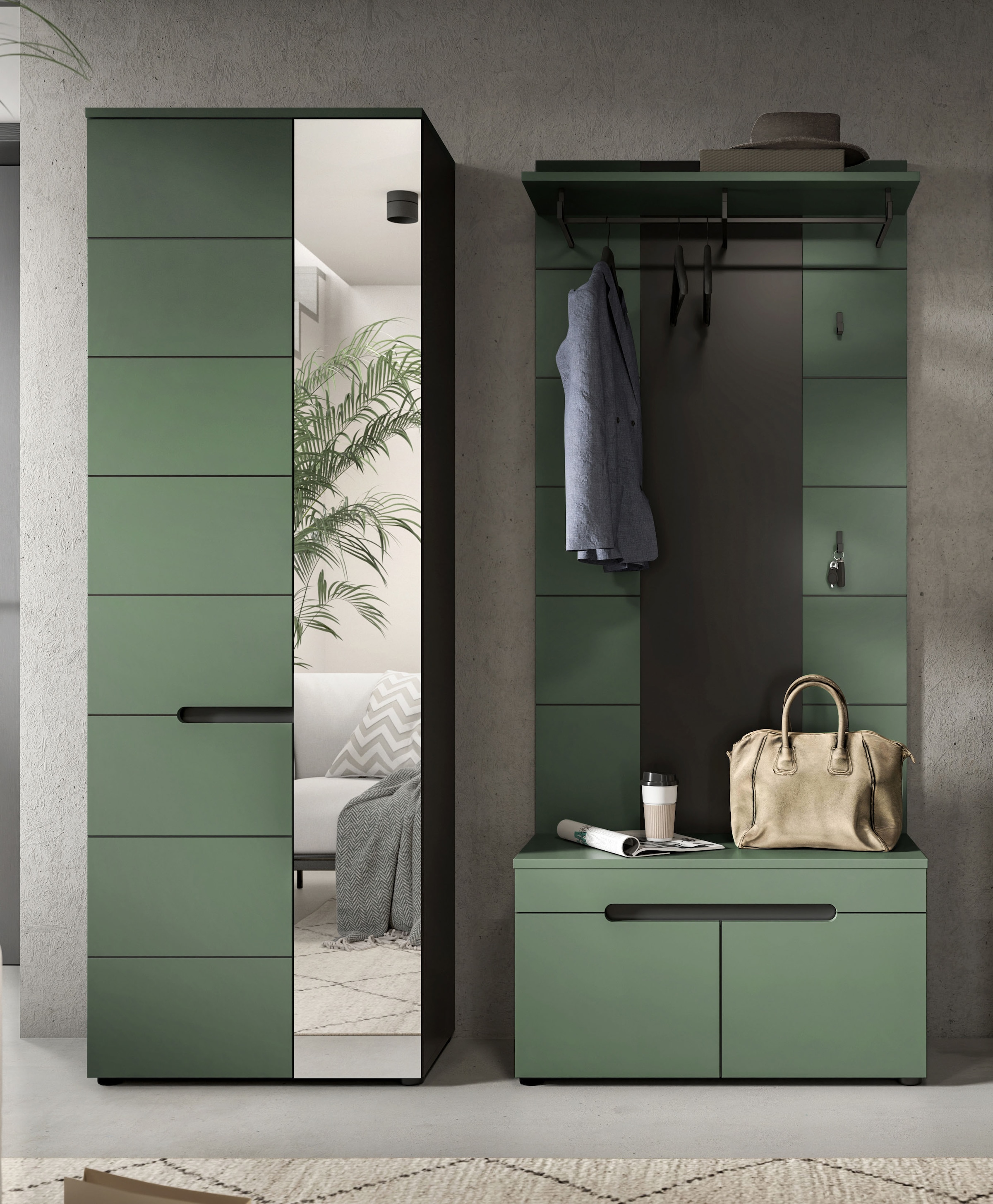 Home affaire Ensemble de vestiaires »REHAT, TOPSELLER!, 3-teilig, Breite 160 cm, individuell erweiterbar« Ensemble, bestehend aus: Garderobenschrank, Sitzbank und Paneel, 3 cuis tlg.