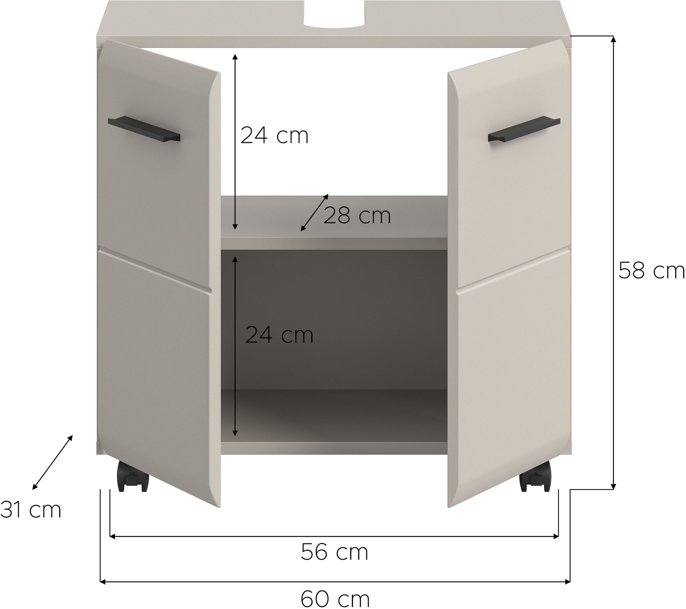 welltime Waschbeckenunterschrank »FLORENZ, Waschbeckenunterschrank mit Rollen, hochwertige MDF-Front« 1 Stk. tlg. Waschbeckenunterschrank, WBU, Unterschrank, Bad, Badezimmer