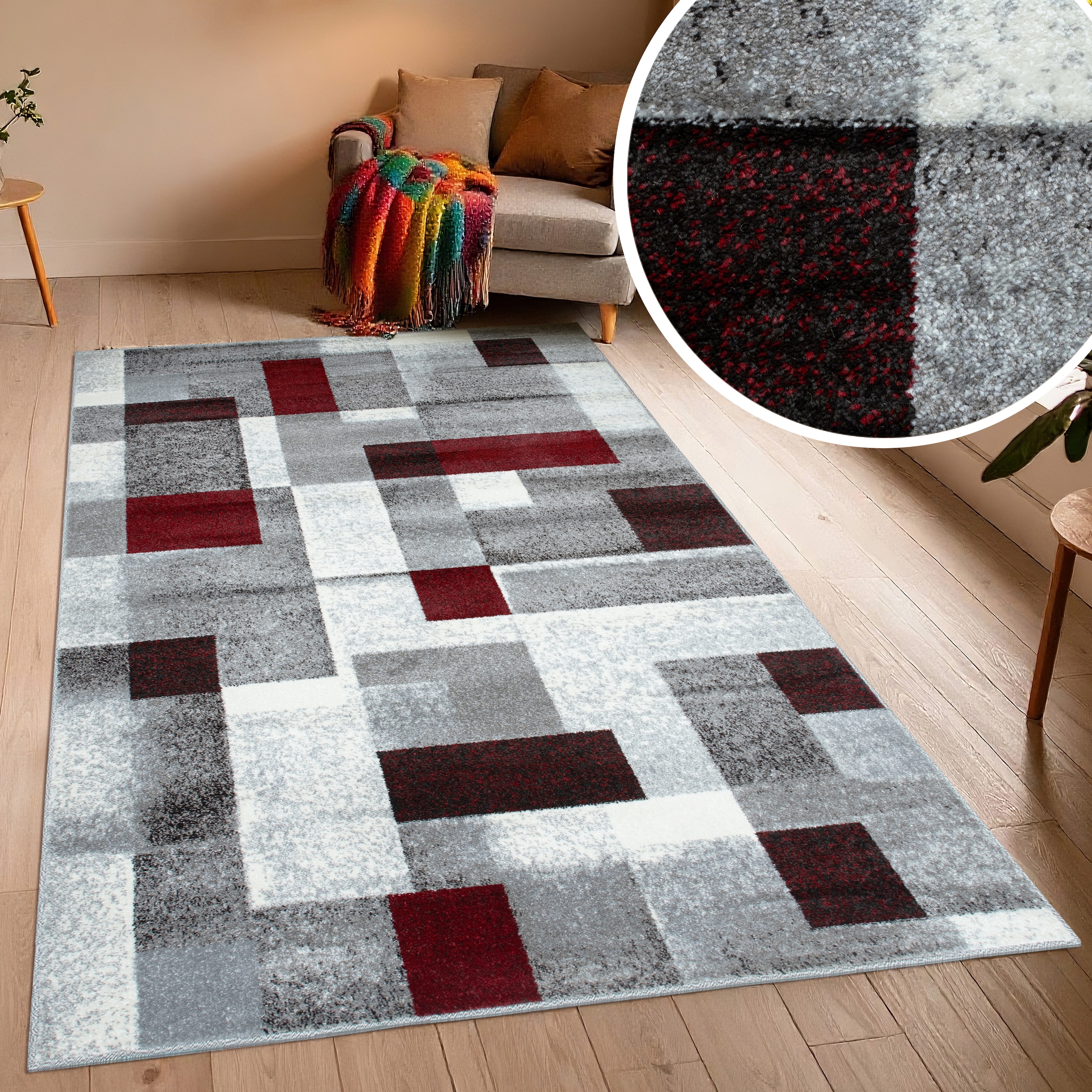 GOODproduct Teppich »Corine« rechteckig 9 mm Höhe mit besonders weichem Flor, Kurzflor, modernes Karo-Design,