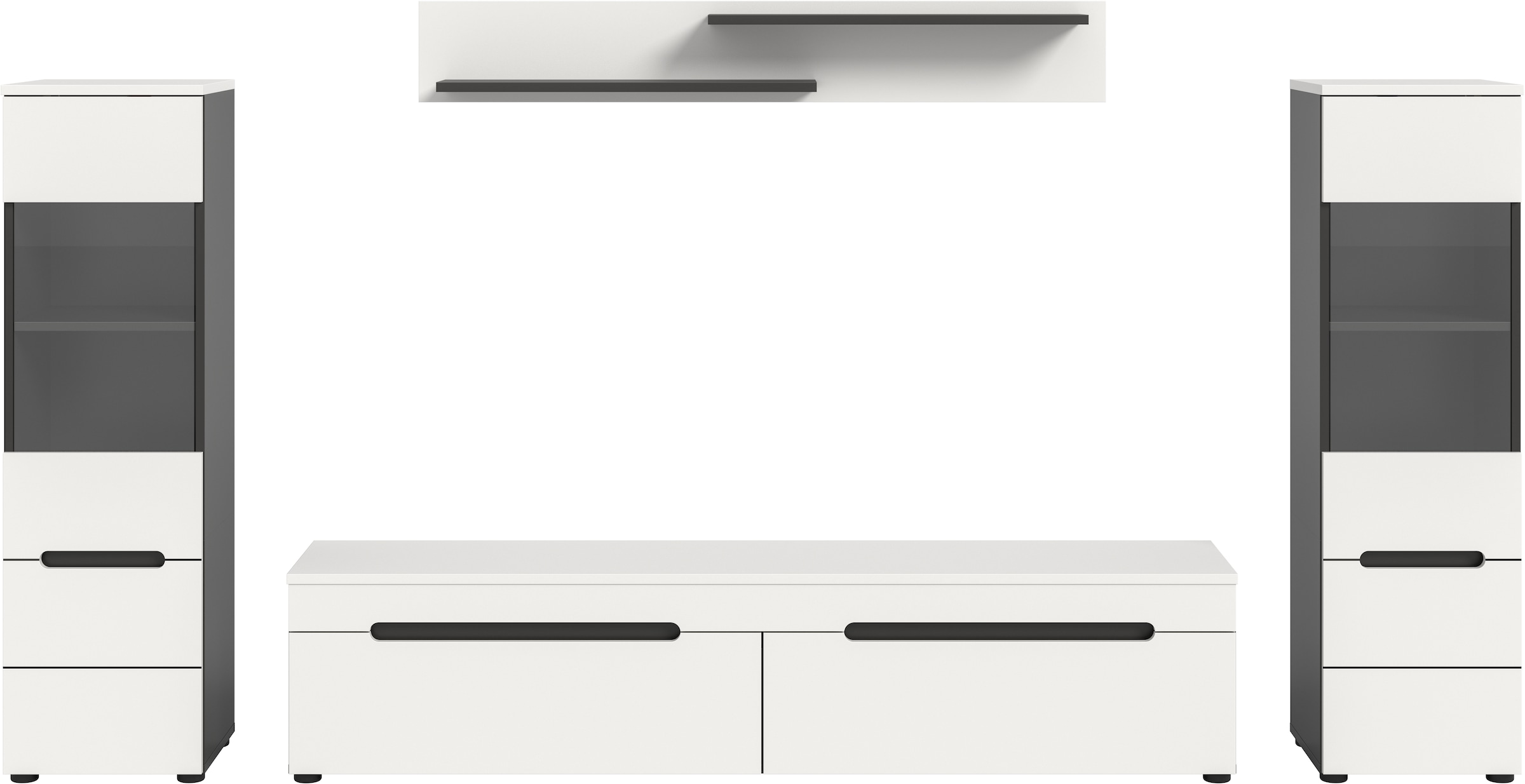 Home affaire Meuble mural »REHAT, TOPSELLER!, 4-teilig, wahlweise stehend und hängend montierbar« Set bestehend aus: 2x Vitrine, Lowboard und Wandboard, 3 cuis tlg.