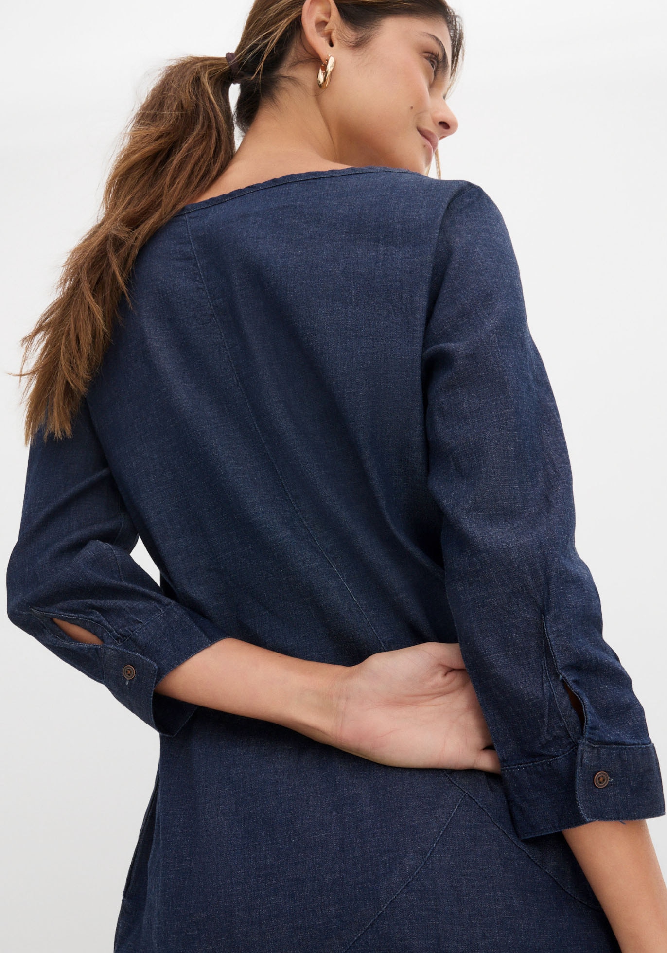 bonprix Jeanskleid 1 tlg. für Frühling und Sommer, aus Baumwolle mit Elasthan, mit 3/4-Ärmeln
